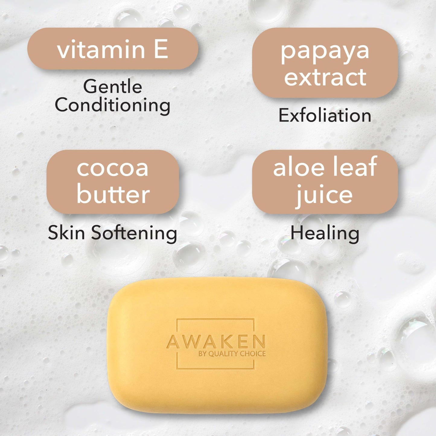 Awaken Cocoa Butter Bar Soap with Vitamin E, Moisturizing Body and Face Cleanser, Gentle Daily Bath Soap with Rich Creamy Lather, Nourishing Skincare