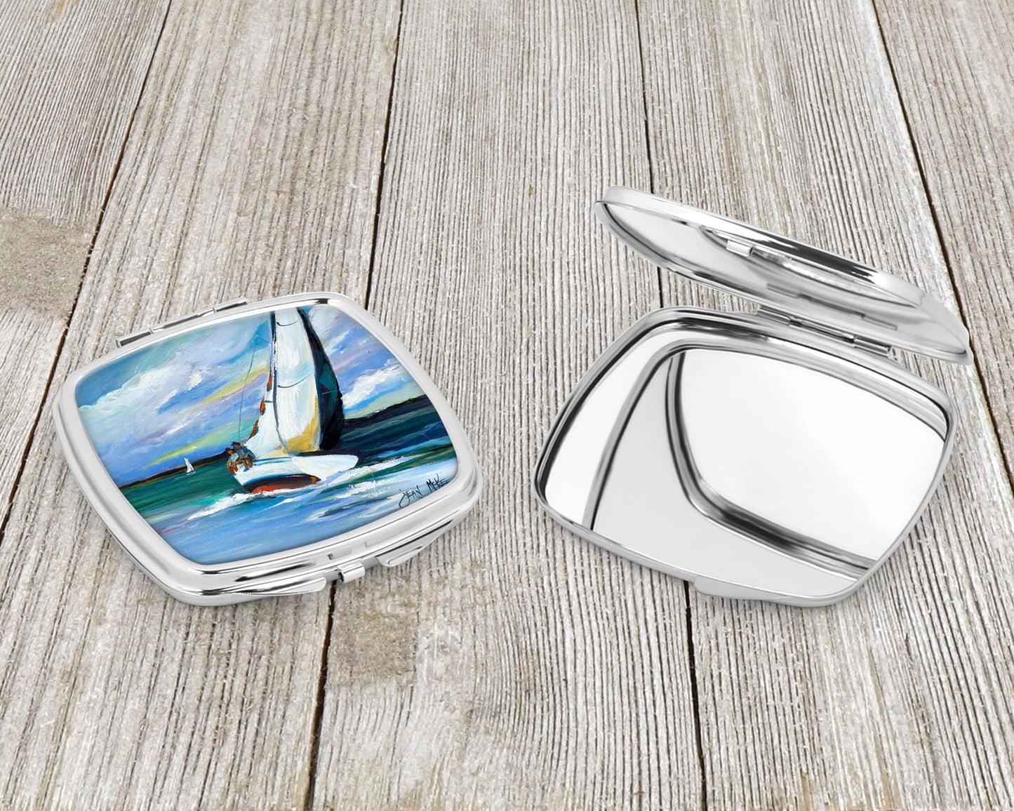 Caroline's Treasures JMK1232SCM Two and a Sailboat Compact Mirror Decorative Travel Makeup Mirror for Women Girls Gifts Pocket Makeup Mirror Folding