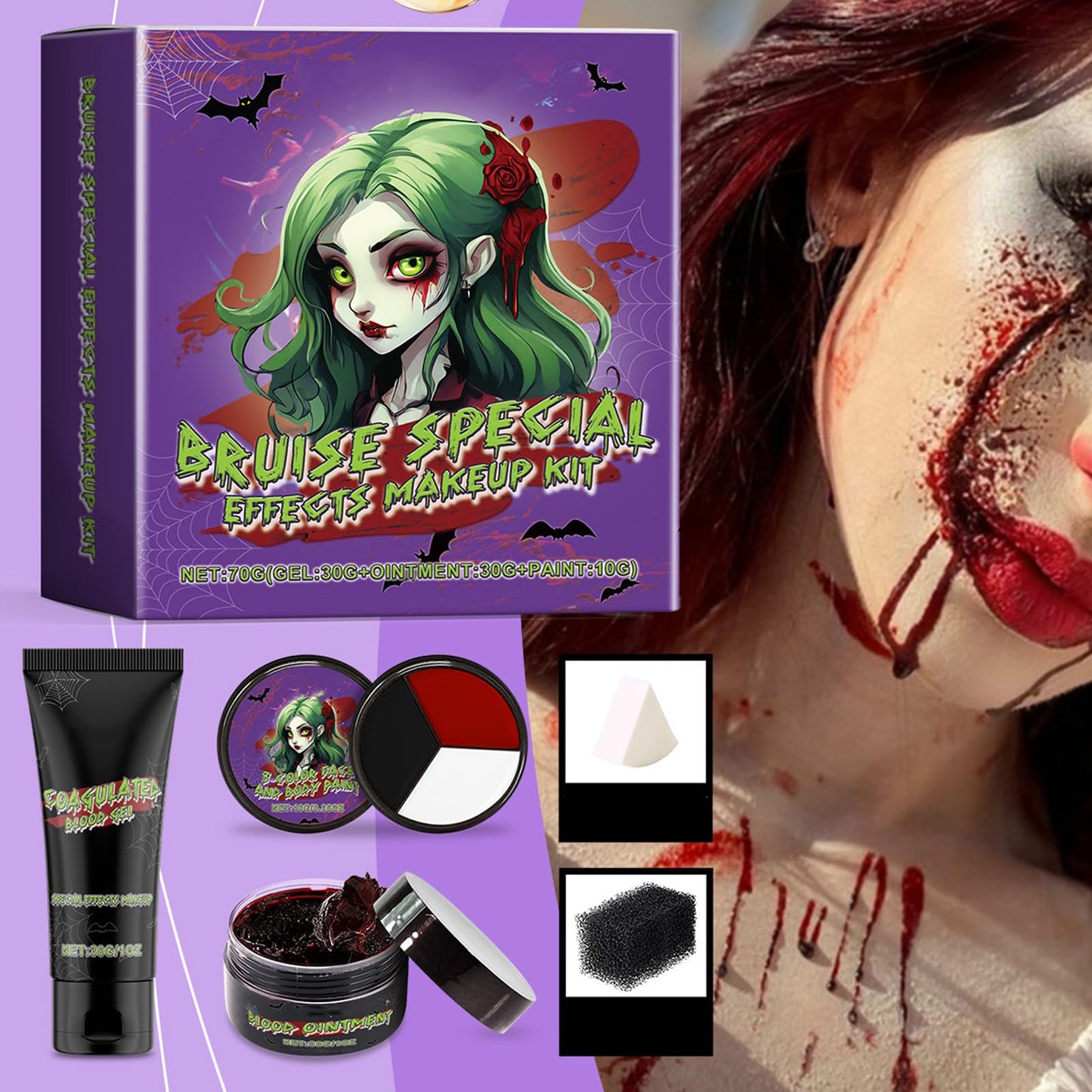 Halloween Makeup, Bloody Wound Festive Horror Halloween Makeup Kit, Washable Fake Blood Zombie Zombie Role-Playing, for Facial And Body Painting