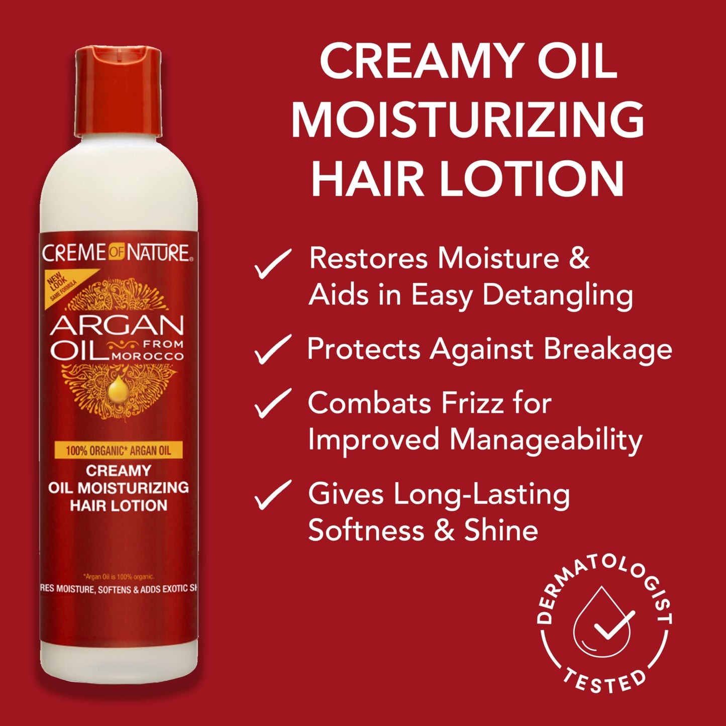 Creme of Nature Argan Oil from Morocco Creamy Oil Moisturizing Hair Lotion, Restores Moisture, Controls Frizz, Curl Care Gift for Women, 8.45 fl oz