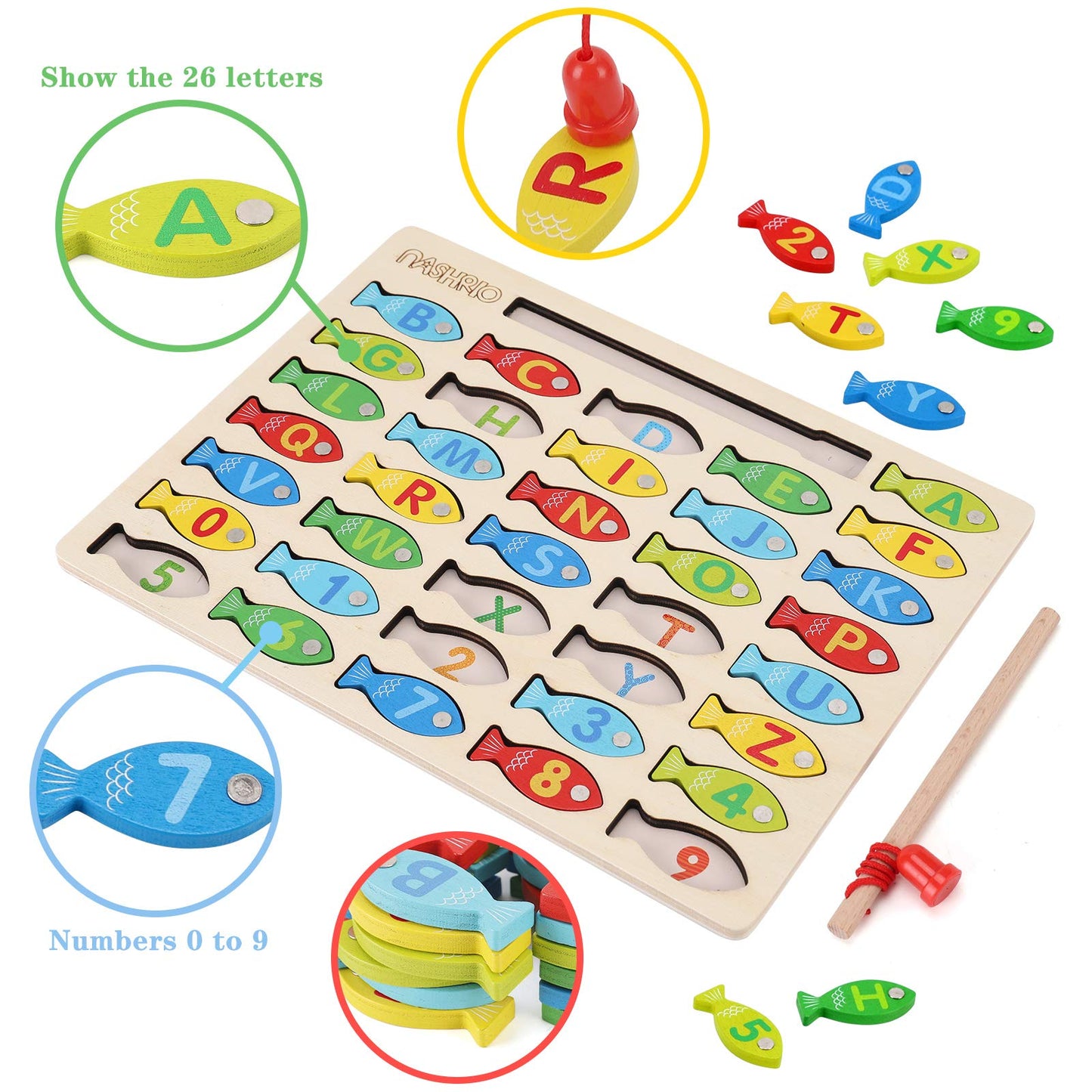 Magnetic Wooden Fishing Game for Toddlers – Alphabet & Number Catching Puzzle, Preschool Learning ABC Math Educational Toy for Kids Ages 3-5
