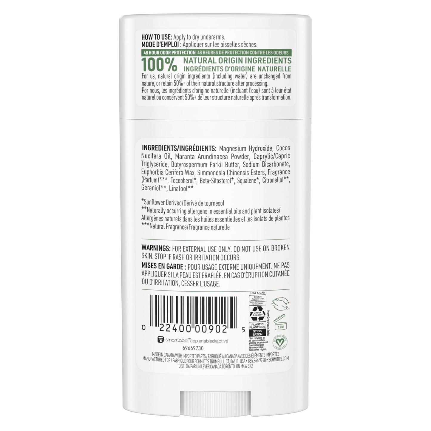Schmidt's Aluminum-Free Vegan Deodorant Fresh Cucumber for Women and Men, with 24 Hour Odor Protection, Natural Ingredients, Cruelty-Free, 2.65 oz Beauty and Personal Care Schmidt's