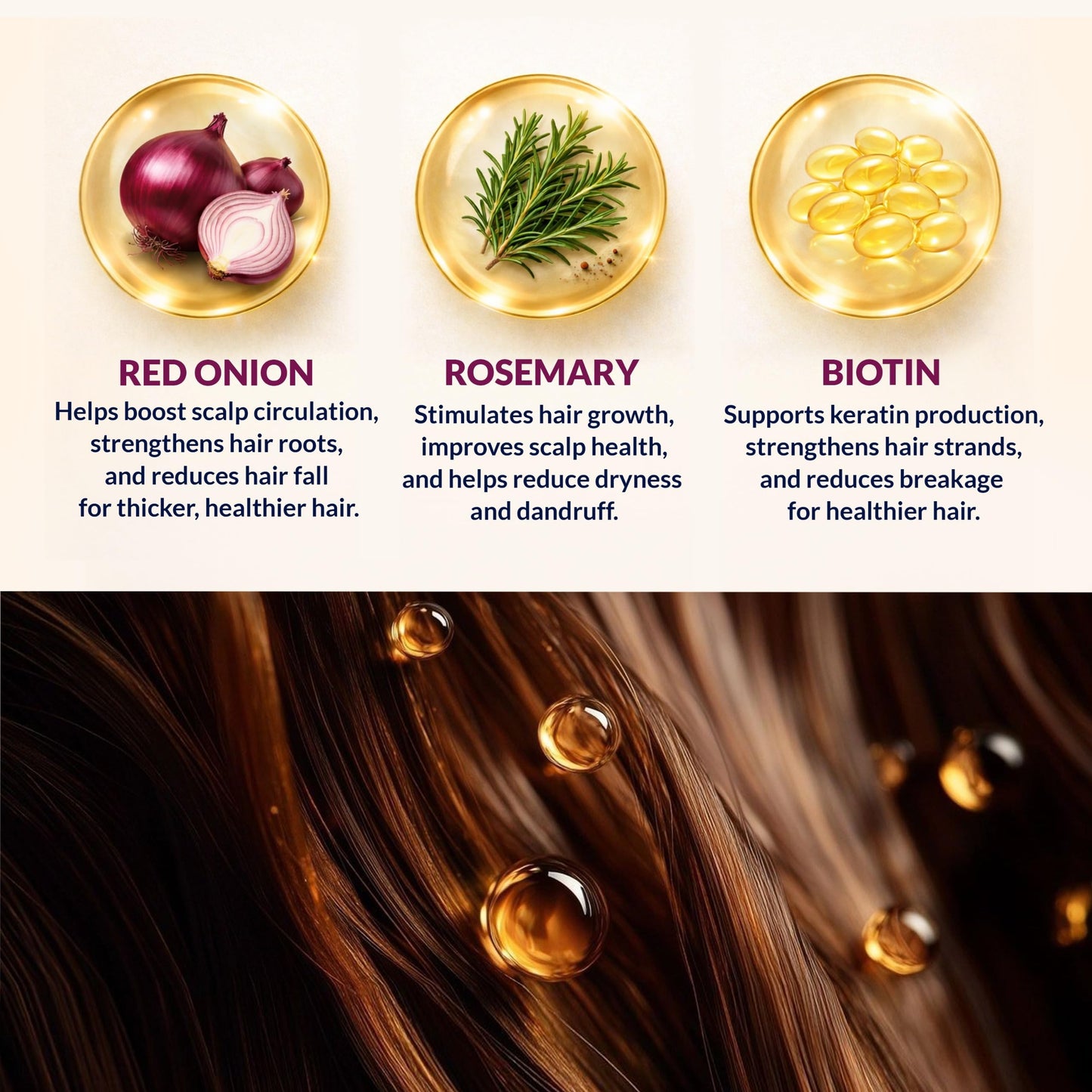 Onion Rosemary Biotin Hair Care Set - Sulfate Free Shampoo, Conditioner & Scalp Serum - Helps Strengthen Hair, Reduce Breakage & Support Fuller