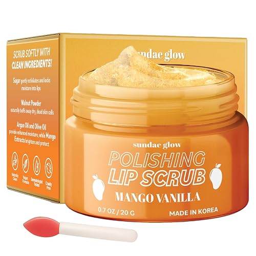 Sundae Glow Lip Scrub with Mango Vanilla - Exfoliates, Hydrates & Repairs - Smooths, Softens & Revitalizes Dry Lips - Dermatologist Tested, Korean