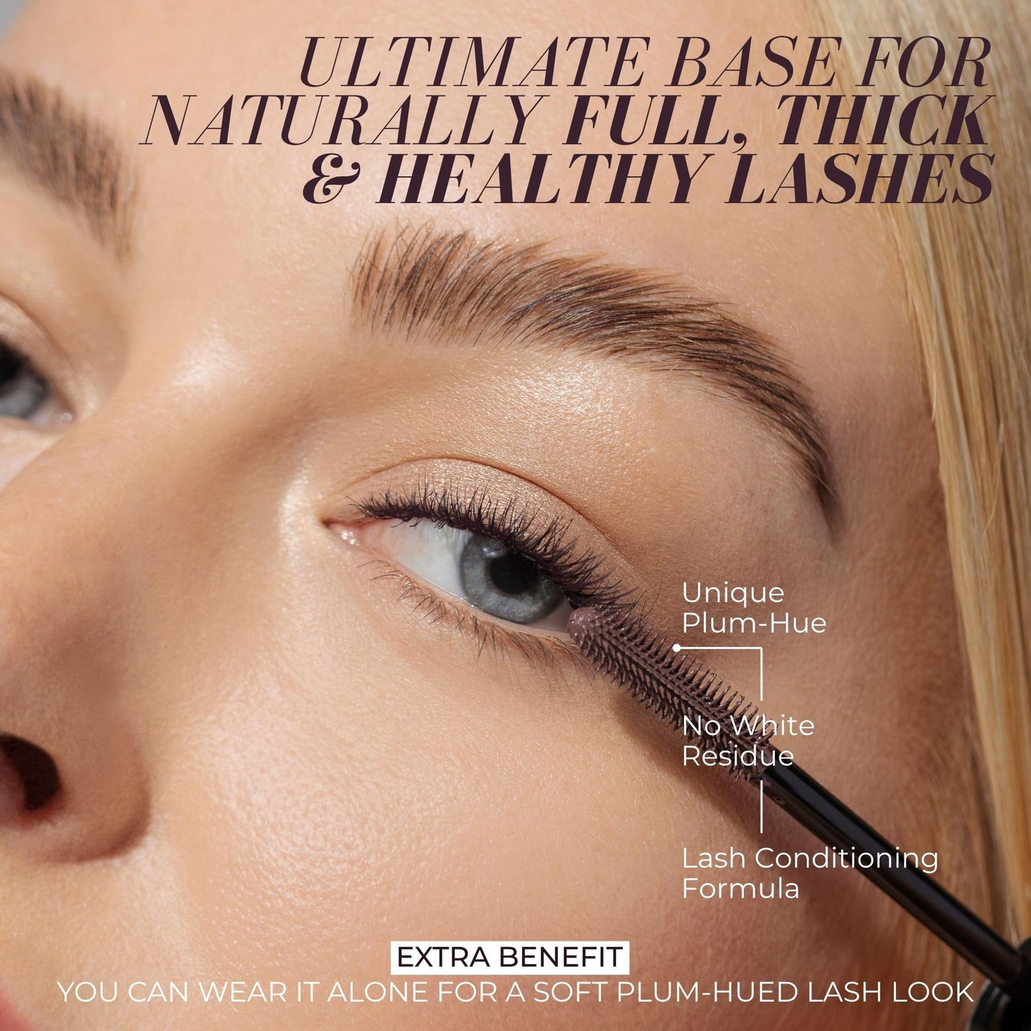 Fitglow Beauty Plum Lash Primer | Vegan Volumizing & Conditioning Eyelash Primer | Unique Purple Hue Blends Seamlessly | Natural Fuller Thicker