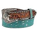 Angel Ranch Women's Tooled Tabs Hair-On Western Belt Turquoise Medium