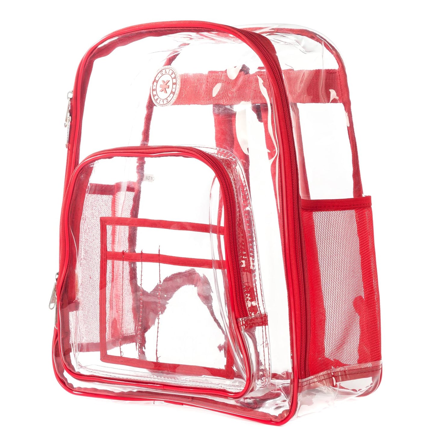 K-Cliffs Clear Backpack Heavy Duty Student Bookbag Large Durable See Through School Bag Quality Transparent PVC Travel Security Workbag Red