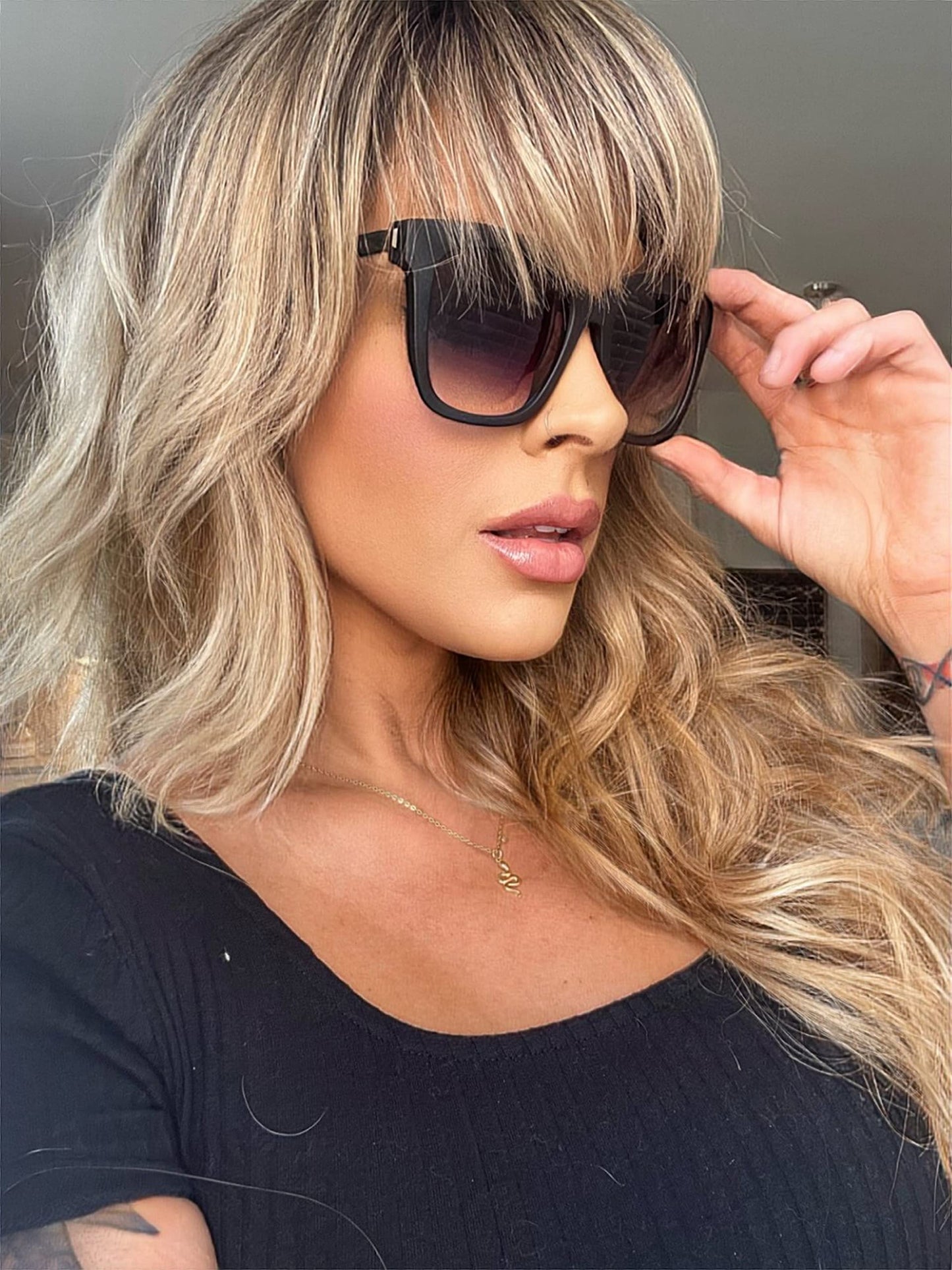 DIFF Hailey Lightweight Square Sunglasses for Women UV400, Matte Black + Sharp Grey Gradient