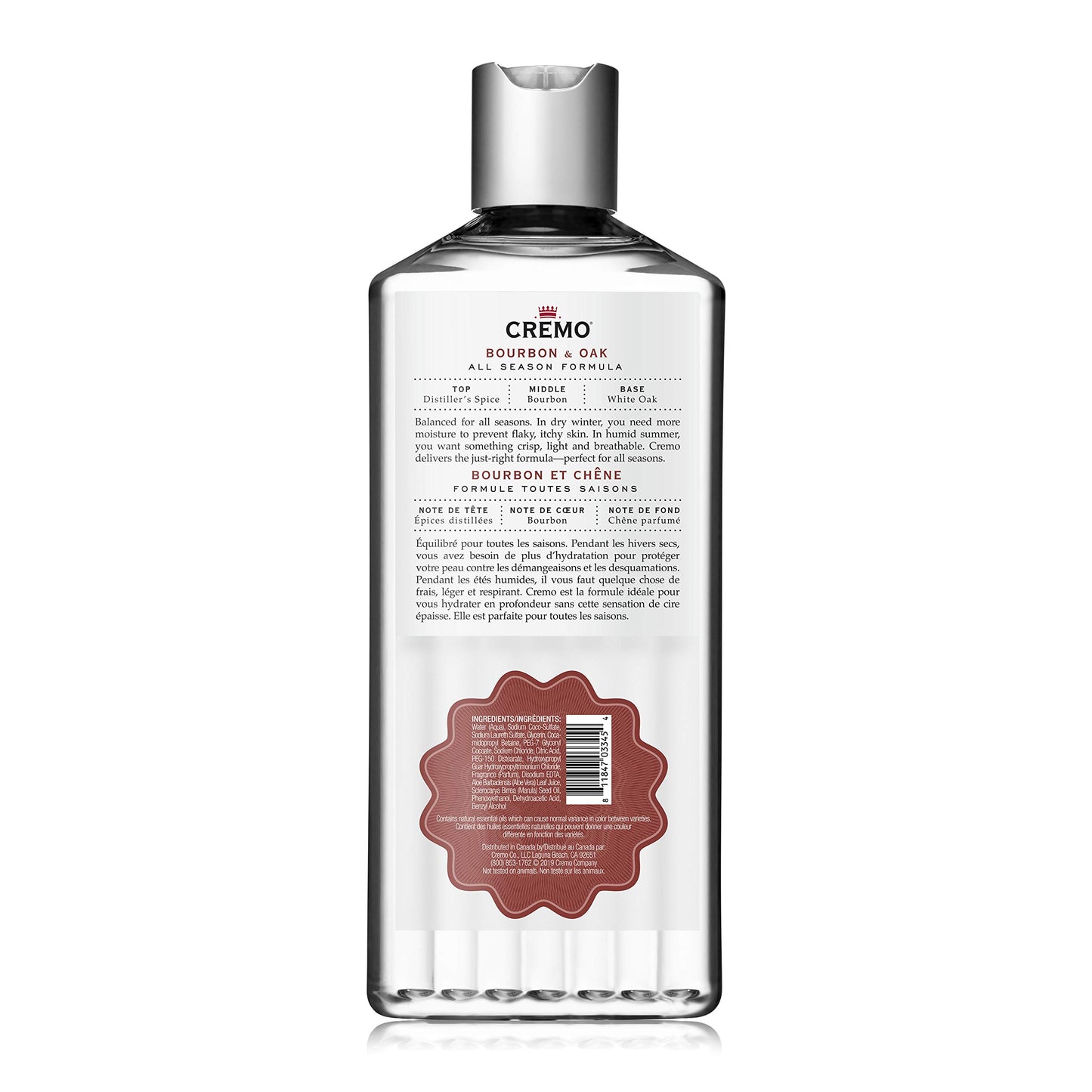 Cremo Rich-Lathering Bourbon & Oak Body Wash, A Sophisticated Blend of Distillers Spice, Fine Bourbon and White Oak, 16 Fl Oz