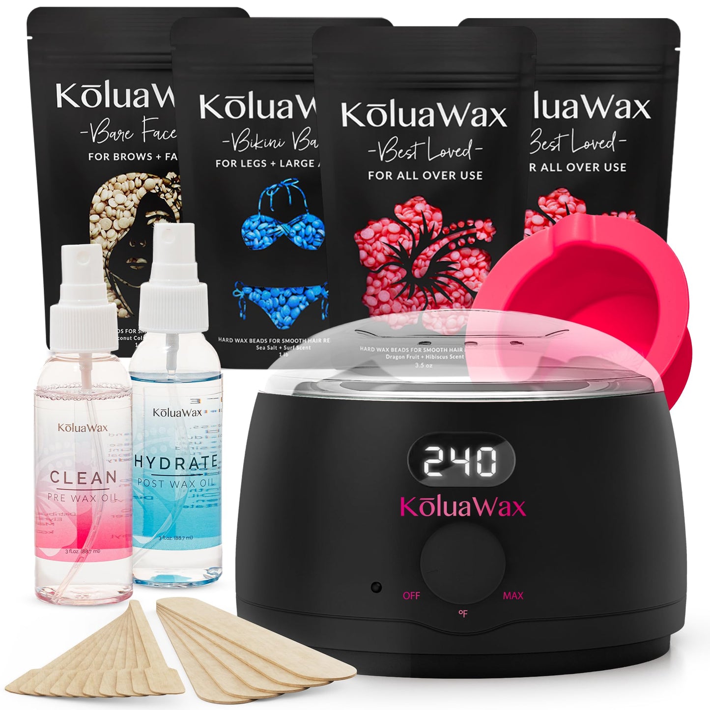 KoluaWax Premium Waxing Kit for Women - Hot Melt Hard Wax Warmer for Hair Removal, Eyebrow, Bikini, Legs, Face, Brazilian Wax - Machine, 4-Pack Beads Beauty and Personal Care KoluaWax Default Title