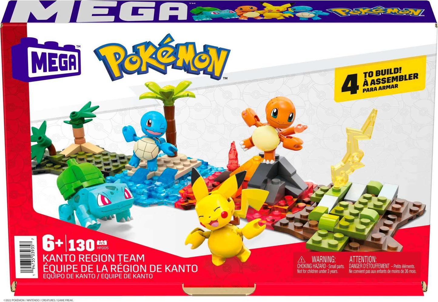 MEGA Pokémon Kanto Region Team Building Set with 130 Pieces, Includes 4 Poseable 2" Figures, Articulated Characters, Fun Toy for Kids