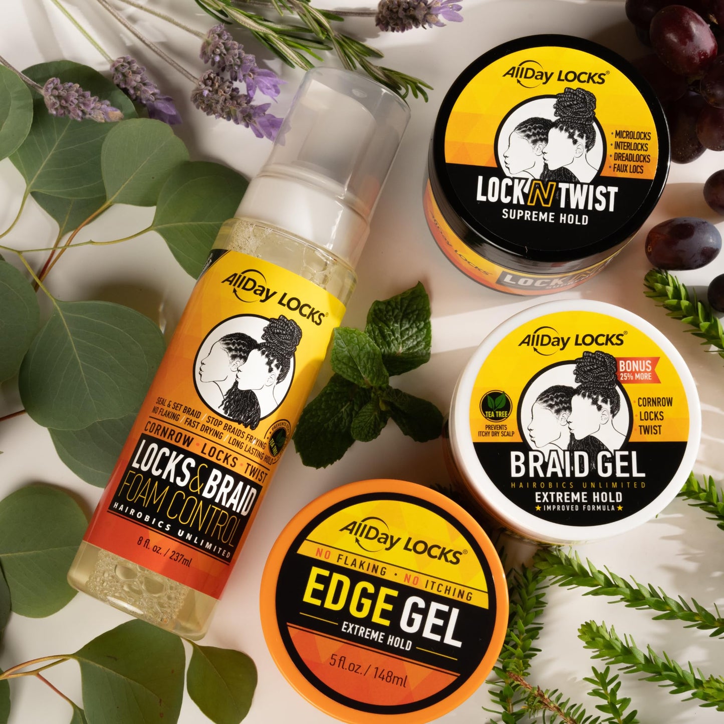 AllDay Locks Braid Gel (15 oz) | Extreme Hold, High Shine | Frizz & Flake-Free Edge Control | Tea Tree, Lavender, Peppermint Oil | Slick & Style