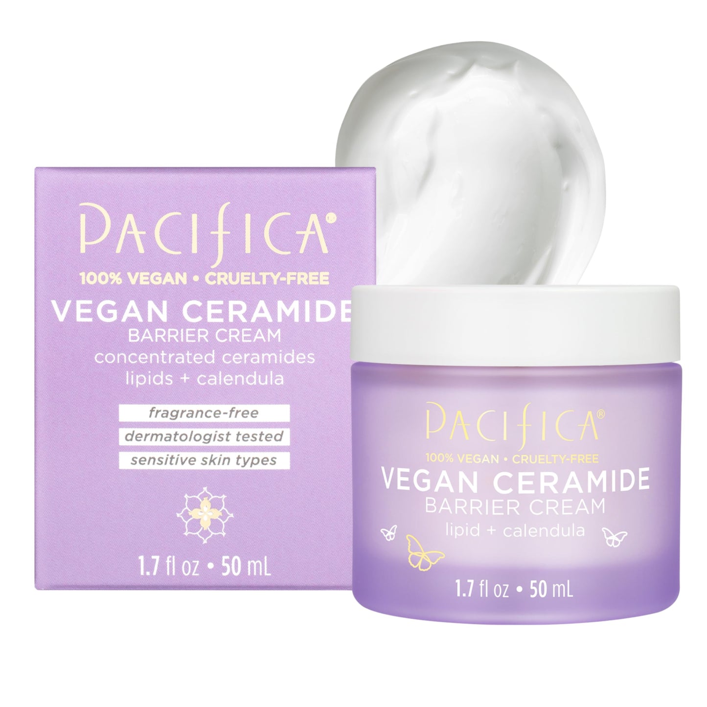 Pacifica Face Cream - Vegan Ceramide Barrier Cream w/Niacinamide & Shea Butter - Hydrating Daily Face Moisturizer Fragrance Free for Sensitive Skin