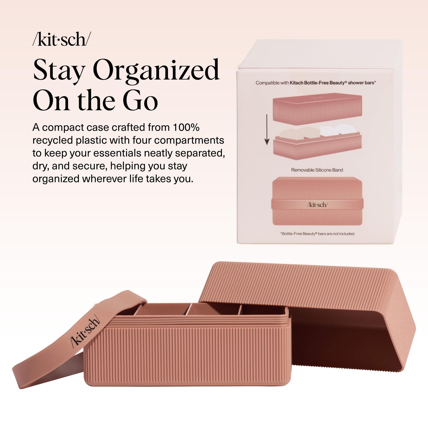 Kitsch 4-Compartment Travel Soap Case - Bar Soap Holder & Organizer, Travel Case for Bars - TSA-Approved - Lightweight, Durable, Leak-Proof, Made from Beauty and Personal Care Kitsch