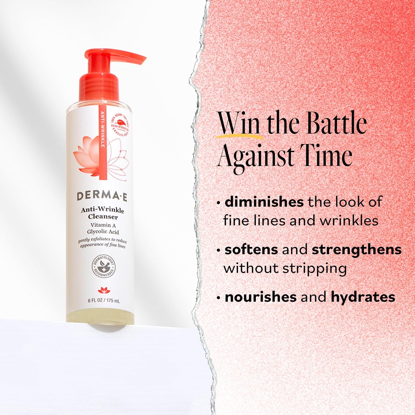 Derma E Anti-Wrinkle Cleanser - Anti-Aging Face Wash with Glycolic Acid and Vitamin A - Gentle Cleansing and Exfoliating Facial Wash Removes Makeup