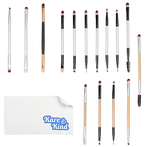 Kare & Kind 15 pcs Double Ended Eye Makeup Brushe Set - Highlight, Contour, Blend Makeup Cosmetics - Liquid Makeup, Powder, Foundation, Concealer