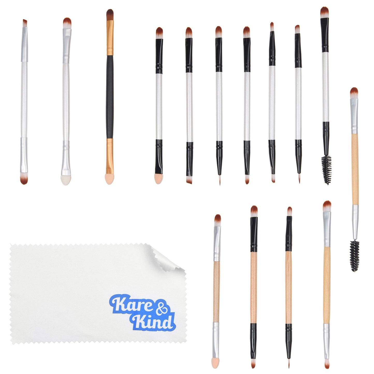 Kare & Kind 15 pcs Double Ended Eye Makeup Brushe Set - Highlight, Contour, Blend Makeup Cosmetics - Liquid Makeup, Powder, Foundation, Concealer