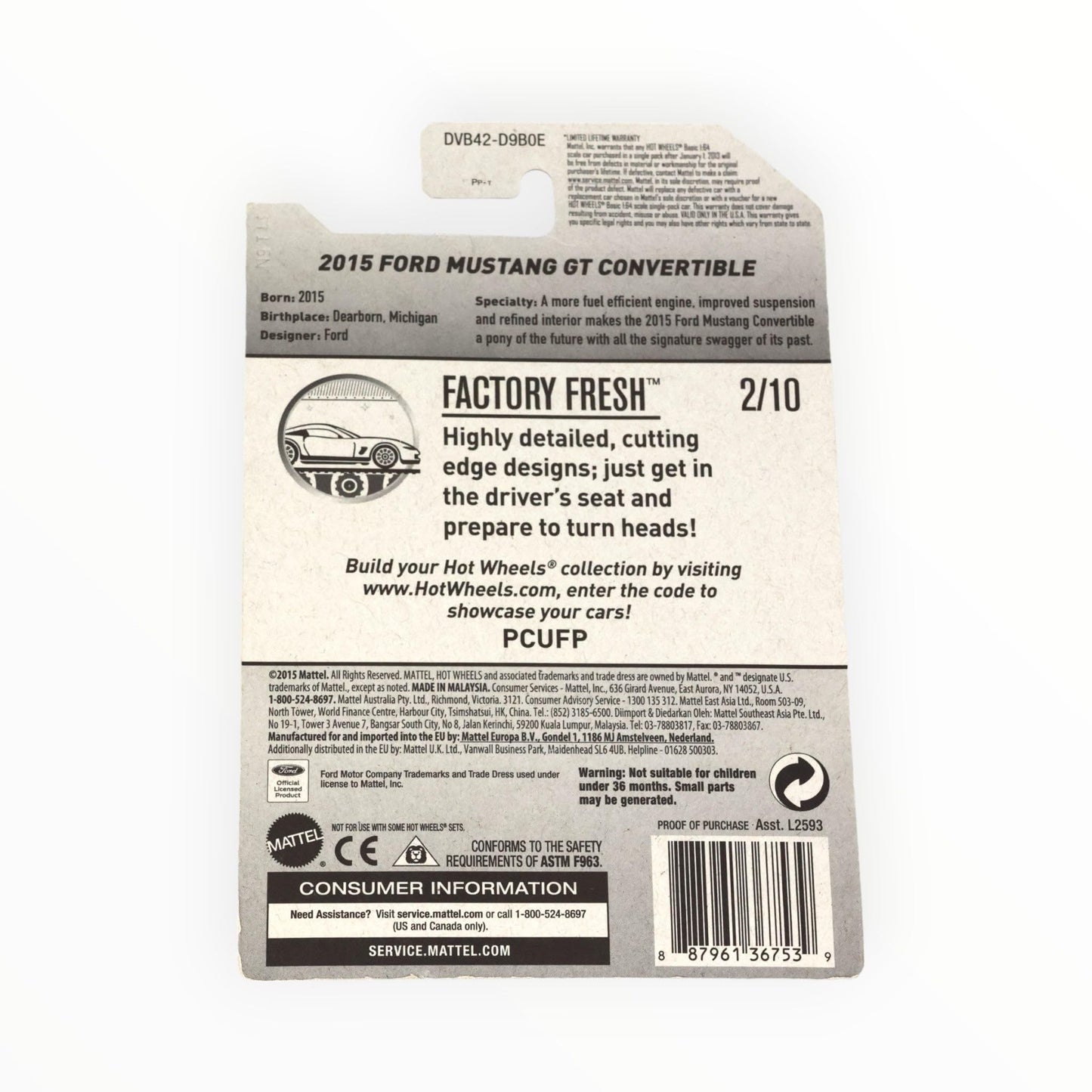 Hot Wheels 2017 Factory Fresh 2015 Ford Mustang GT Convertible 104/365, Blue