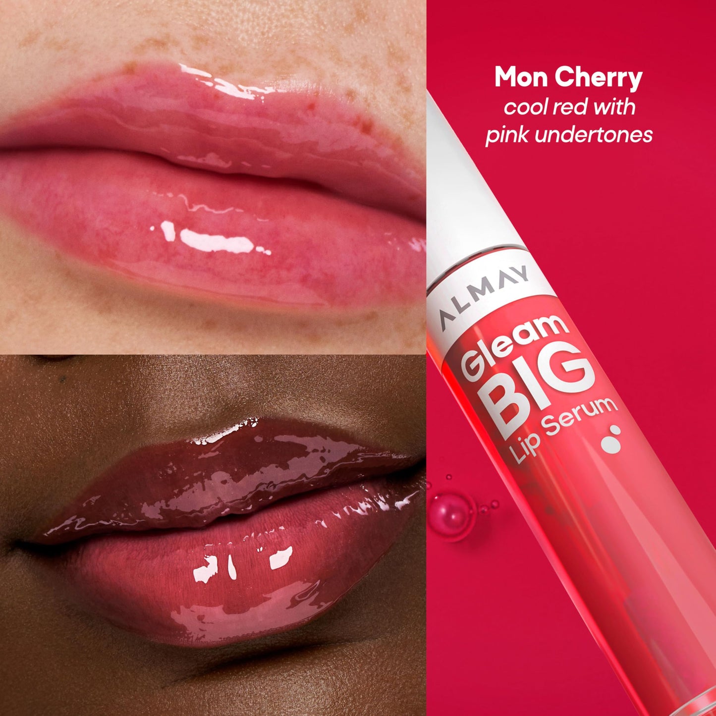 Almay Gleam Big™ Lip Serum, Hydrating and Moisturizing, Hypoallergenic Lip Gloss, Non-Sticky, 600 Mon Cherry, 0.13 fl oz