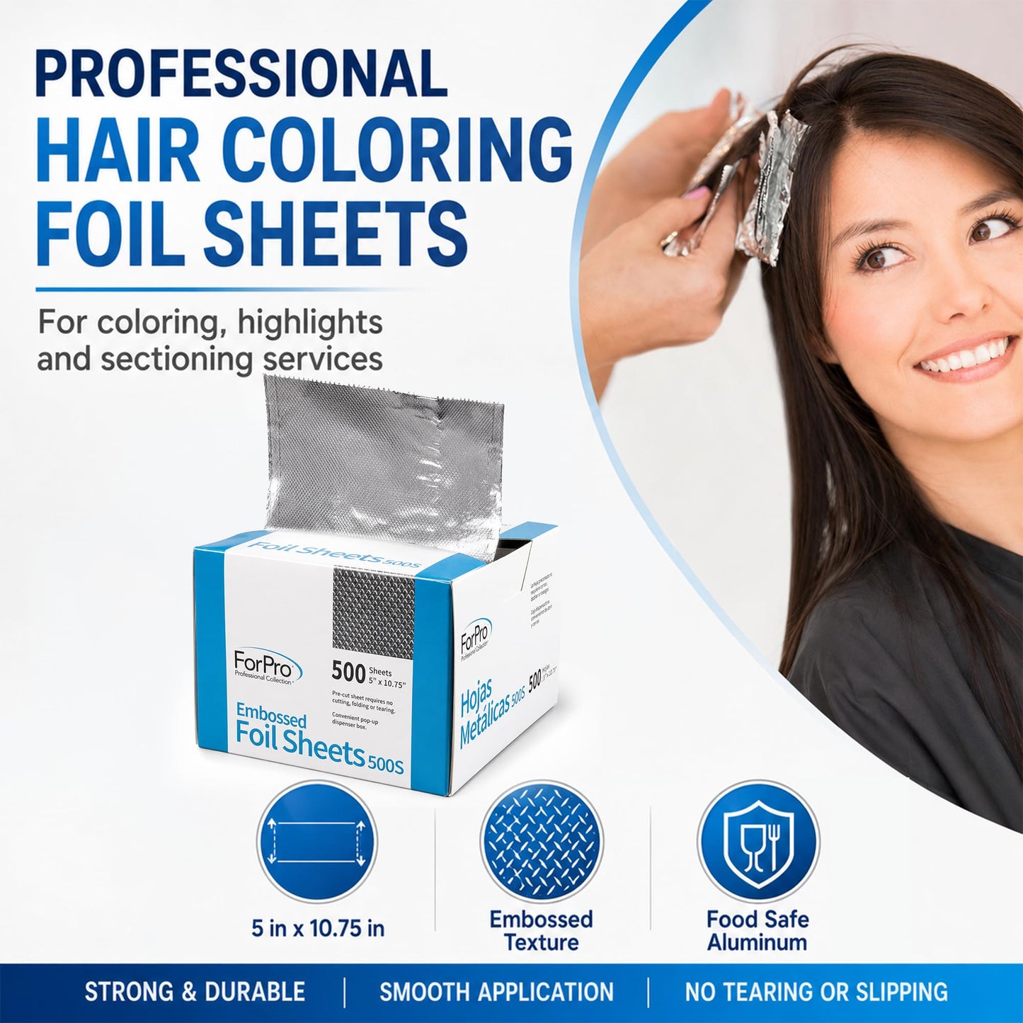 ForPro Professional Embossed Pop-Up Hair Foil Sheets for Salon Hair Color & Highlights, Pre-Cut Aluminum Foils, Non-Slip Embossed Texture, 5" W x