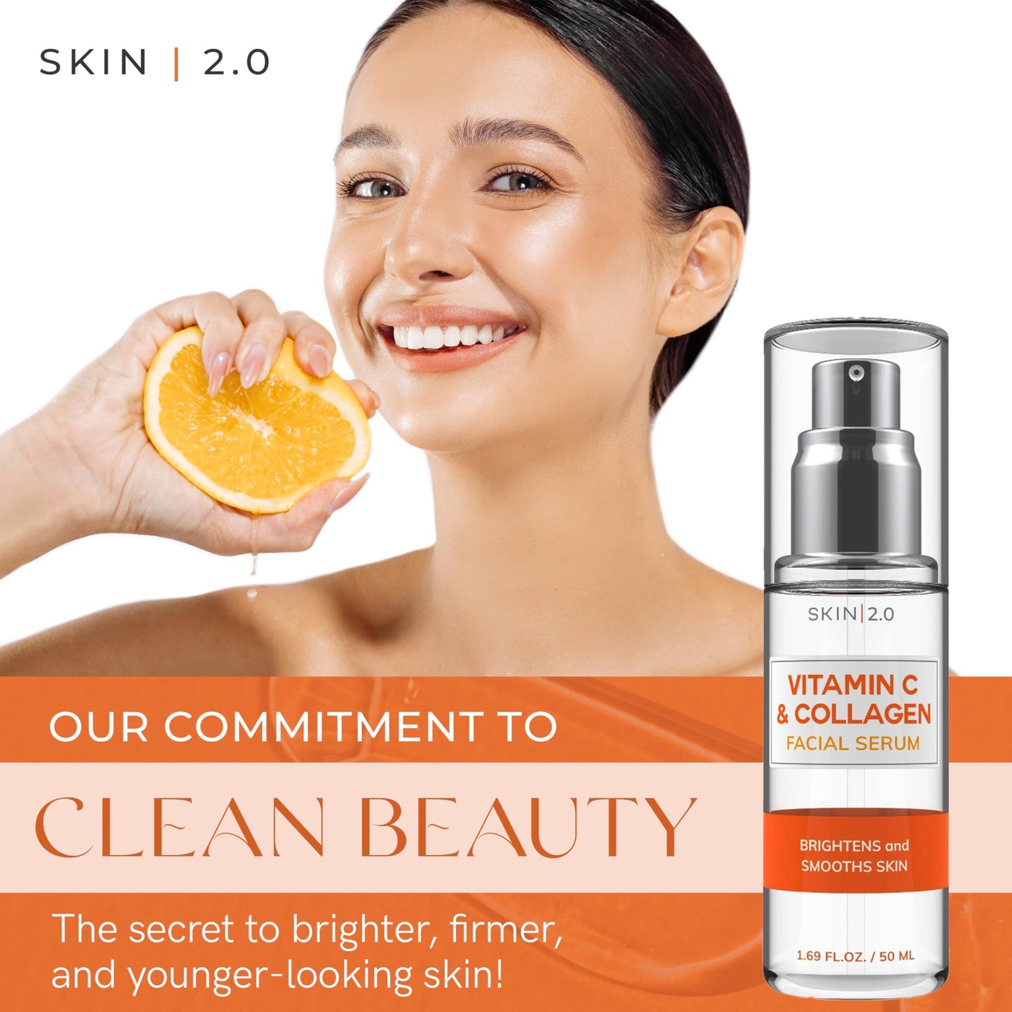 Skin 2.0 Vitamin C & Collagen Serum & Day Cream Set - Anti-Aging, Dark Spot Remover & Brightening - Dermatologist Tested Korean Skincare - Clean