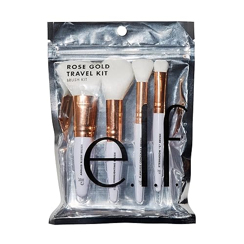 e.l.f. Rose Gold Travel Brush Kit, On The Go, Flawless, Versatile, Soft, Synethic, Conceals, Blends, Highlights, Shades, Contours, Sculpts, Defines