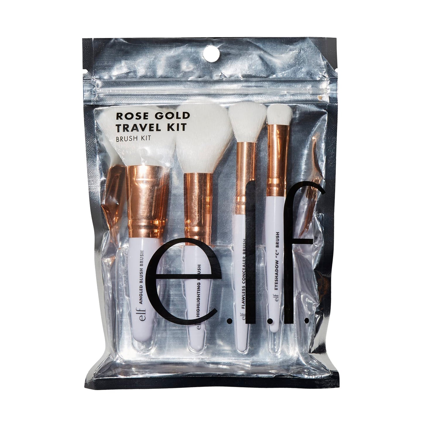e.l.f. Rose Gold Travel Brush Kit, On The Go, Flawless, Versatile, Soft, Synethic, Conceals, Blends, Highlights, Shades, Contours, Sculpts, Defines