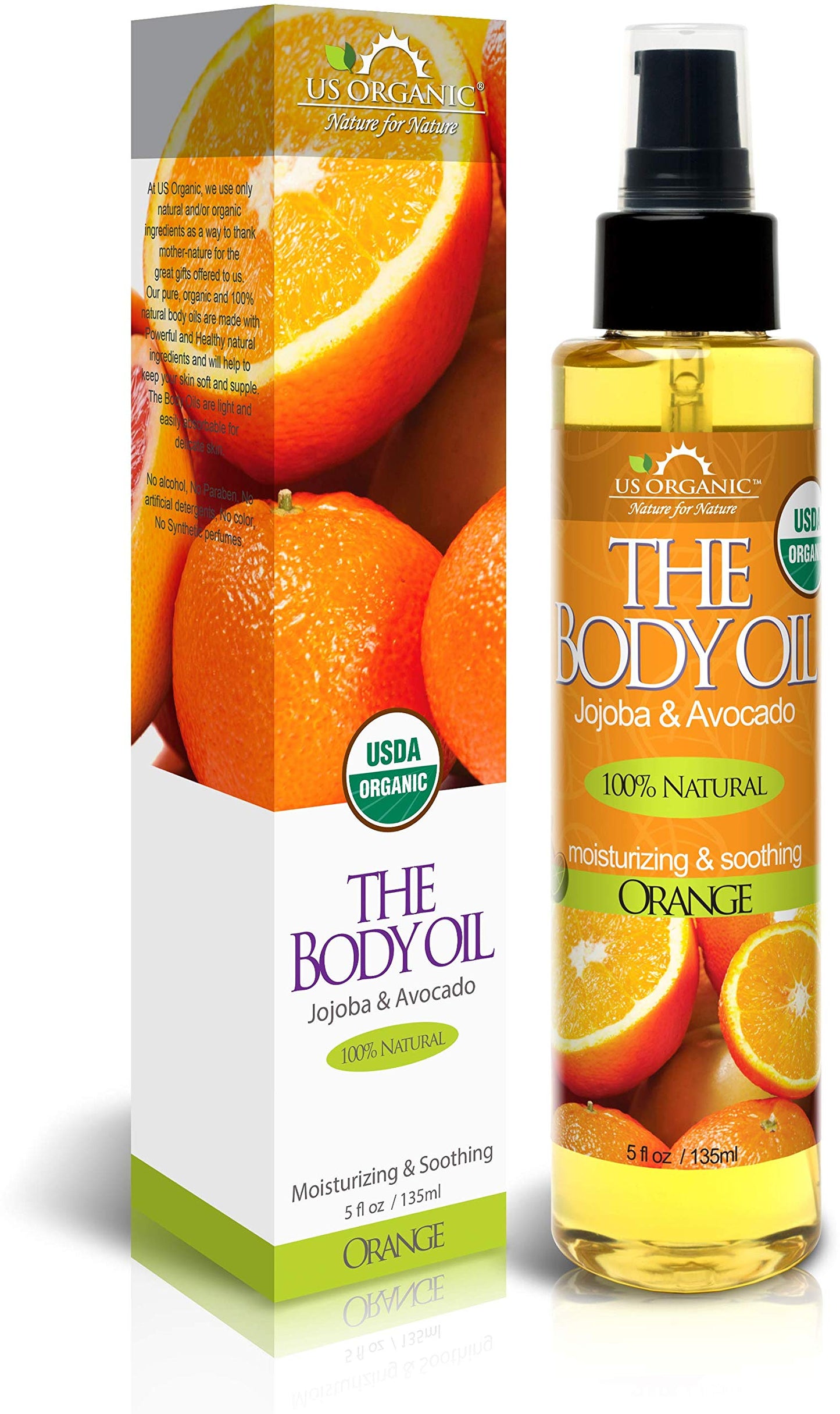 US Organic Body Oil - Fresh Orange - Jojoba and Avocado Oil with Vitamin E, USDA Certified Organic, No Alcohol, Paraben, Artificial Detergents, Color Beauty and Personal Care US Organic