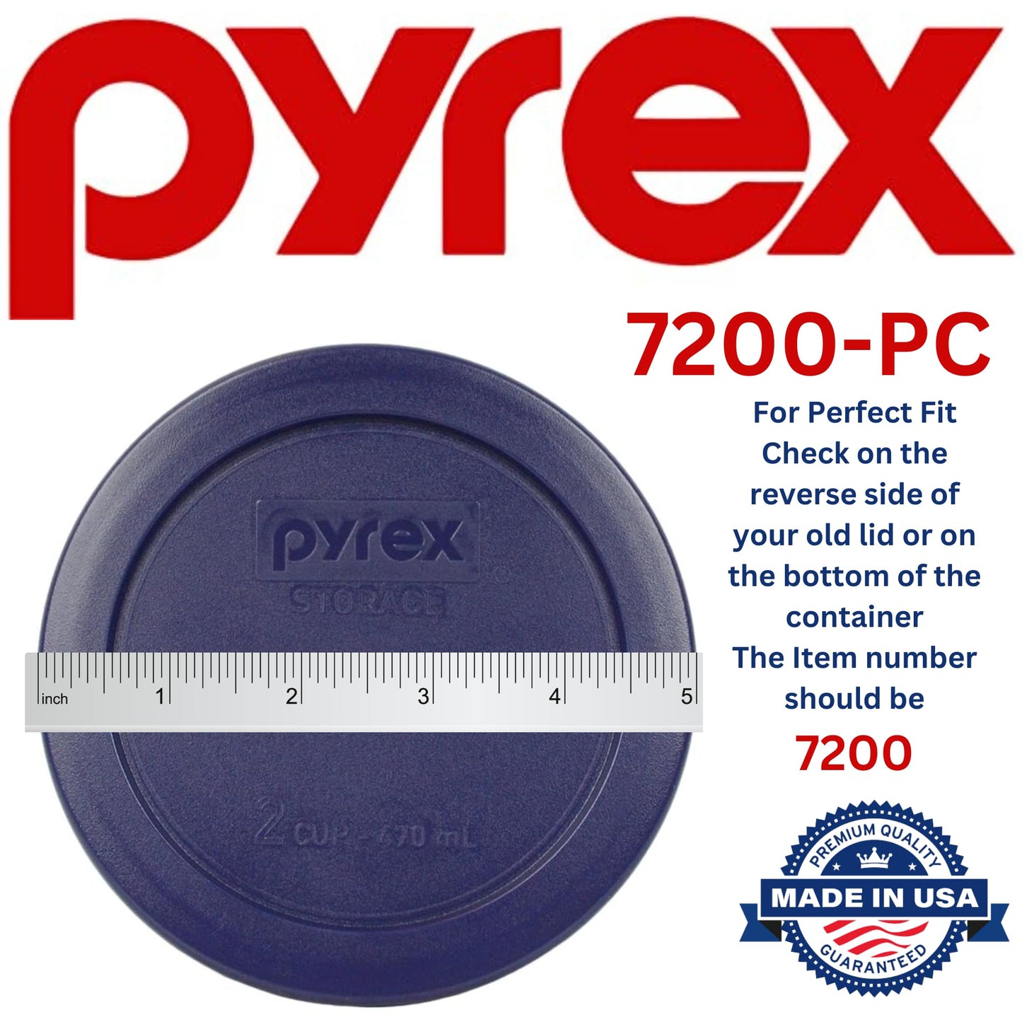 Pyrex 7200-PC 2 Cup Dark Blue Round Storage Lids - Original Genuine Pyrex Lids - 2 Pack