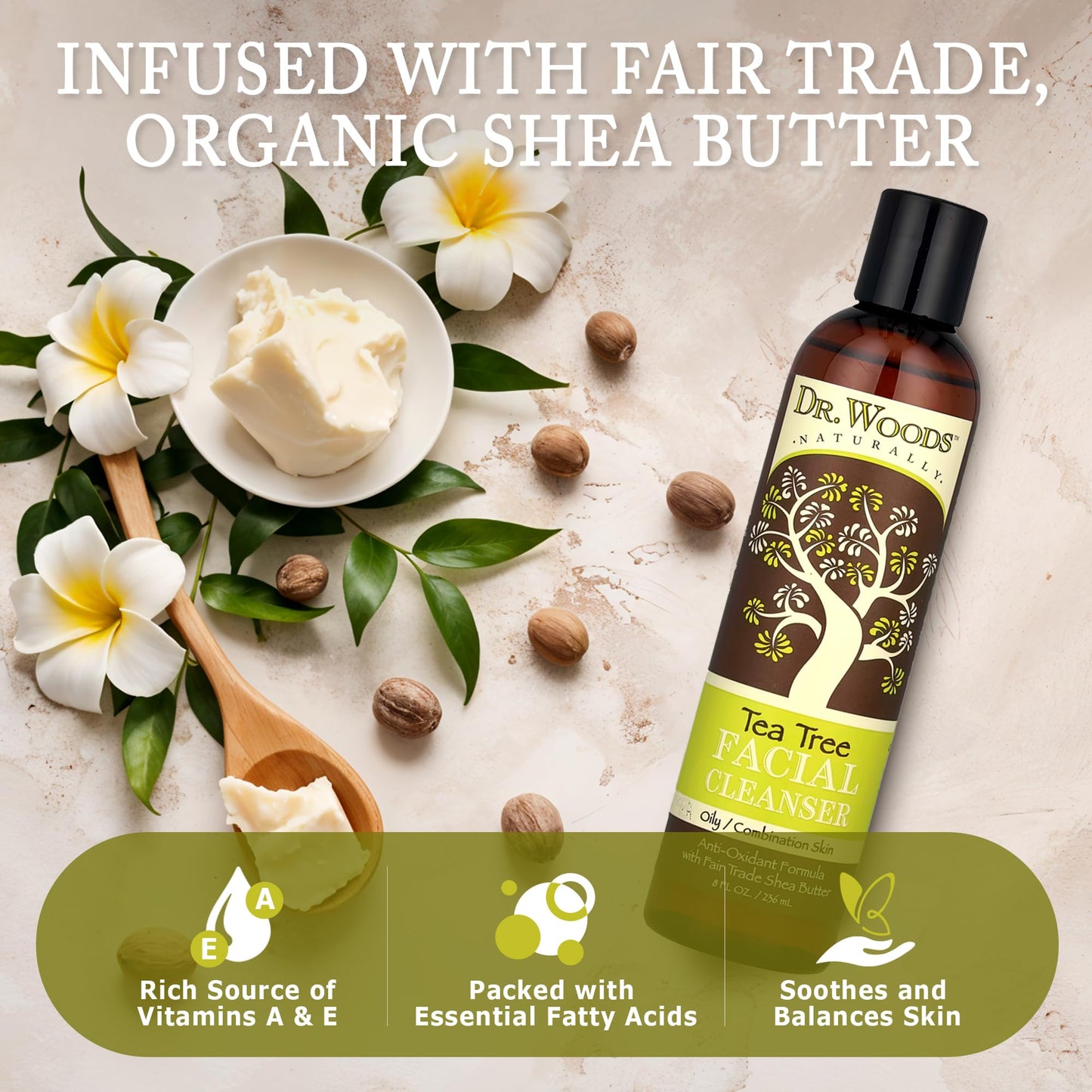 Dr. Woods Tea Tree Liquid Facial Cleanser - Made with Organic Shea Butter, Natural Tea Tree Oil Face Wash for Men and Women, Paraben, Phthalate