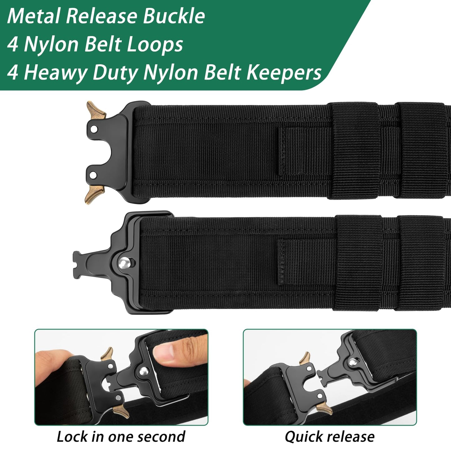 IMAGOA Duty Belt,2'' Police Security Nylon Duty Belts with Hook Lining Outer Inner Belts with 4 Belt Keeper