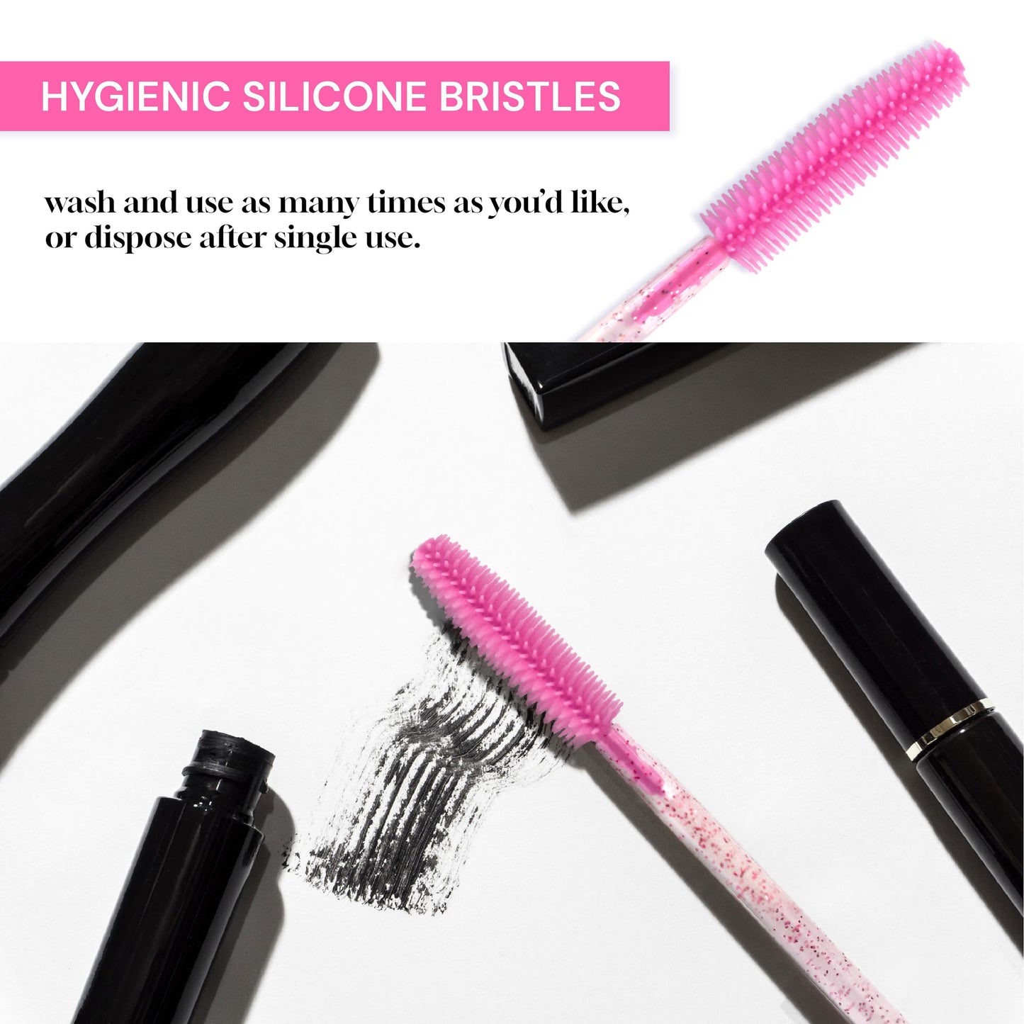 Apothie 50 Pieces Silicone Disposable Mascara Eyelash Wands - Eyebrow & Lash Extension Spoolie Brushes, Comb Separator, Microblading Tool, Applicator