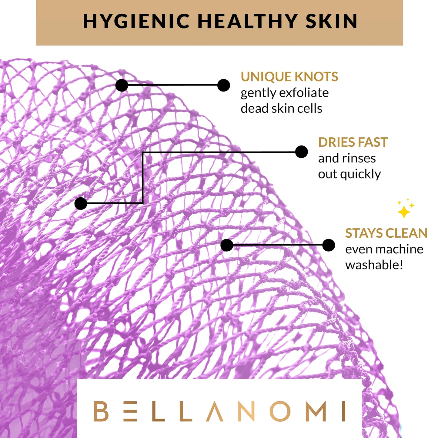 BELLANOMI African Exfoliating Net Sponge, Authentic, Ethically sourced from Nigeria, 45 inches Long, Back Scrubber for Daily use (Lilac) Beauty and Personal Care Bellanomi