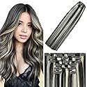 WindTouch Clip In Hair Extensions Human Hair Dark Brown to Blonde Balayage Highlights for Brown Remy Hair 18Inch 75g #2P613 7PCS