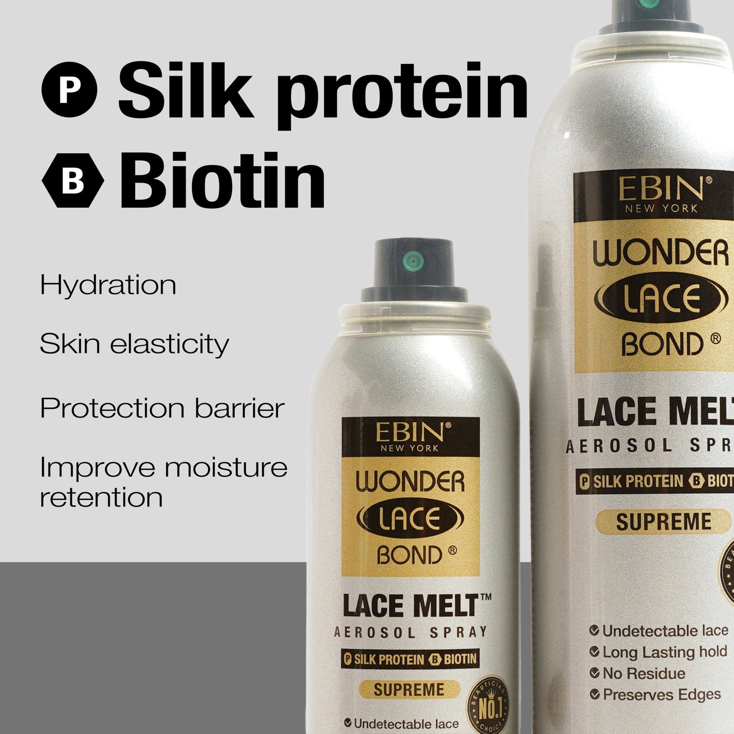 Wonder Lace Melt Aerosol Spray - Silk Protein Biotin Infused 6.08 fl.oz./180ml Preserves Edges & Undetectable Lace Long lasting hold No Residue