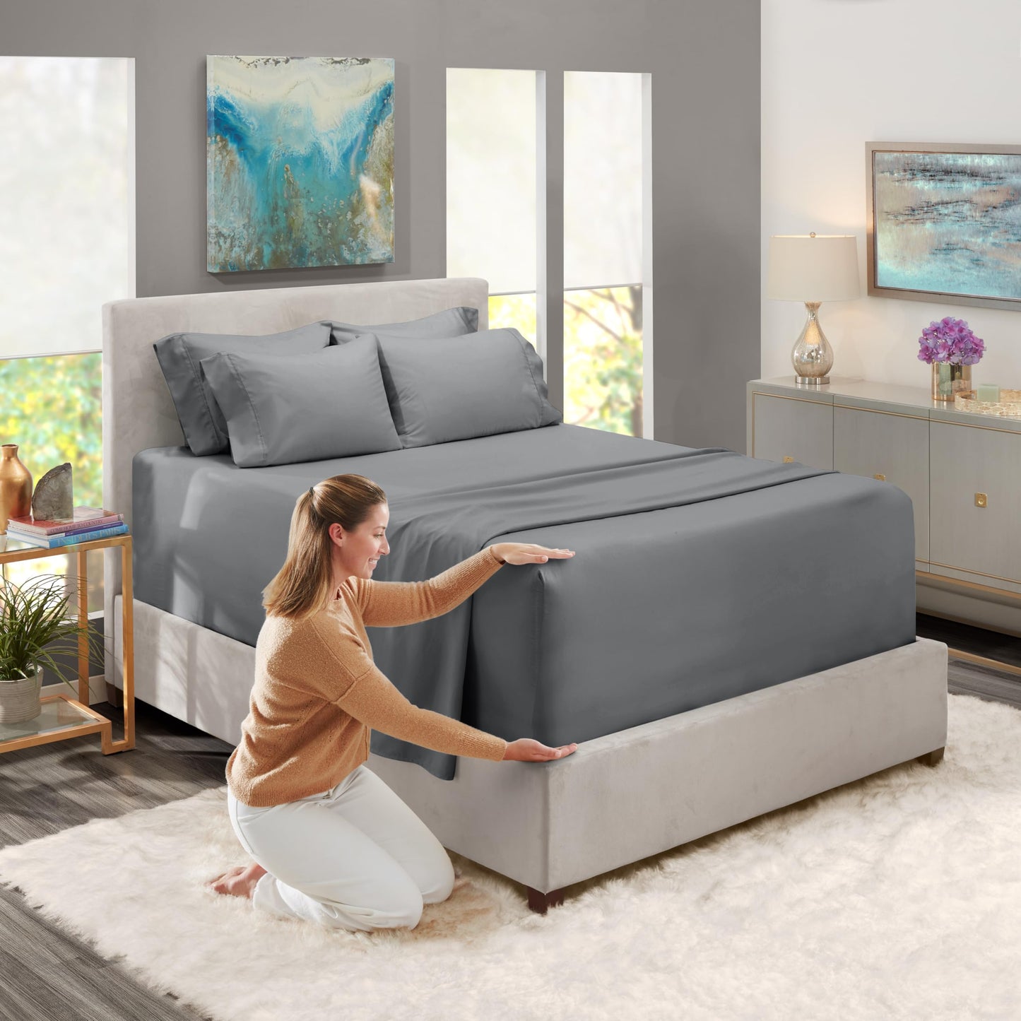 Hearth & Harbor Extra Deep Pocket Sheet Sets, Luxury Soft 6 Piece Bed Sheet Set Fits Mattress 18-24 Inches - Twin XL Size, Grey