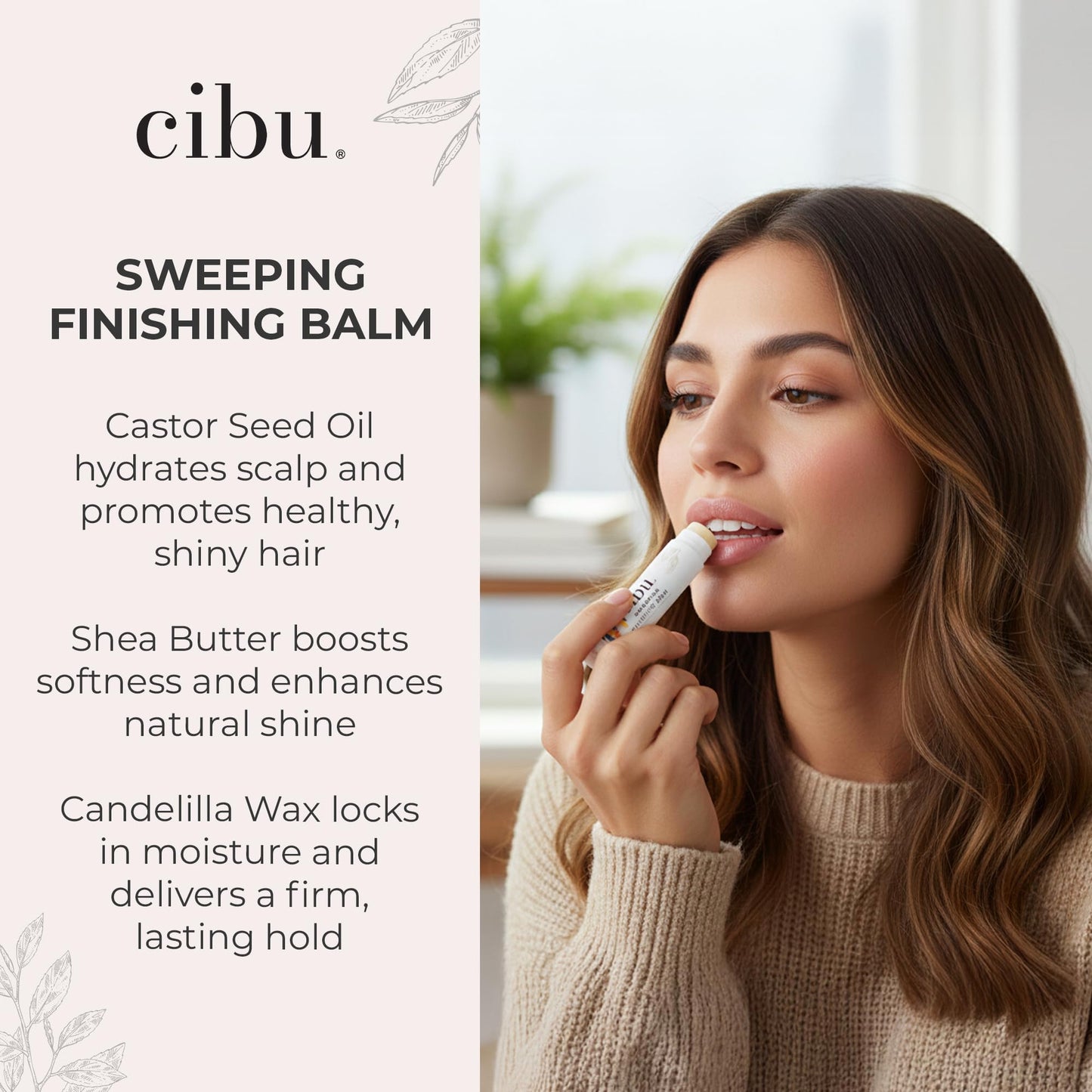CIBU Sweeping Finishing Balm - Hair Wax Stick for Hydration and Frizz Control - Wax Stick for Hair for a Smooth & Shiny Look - 0.5oz