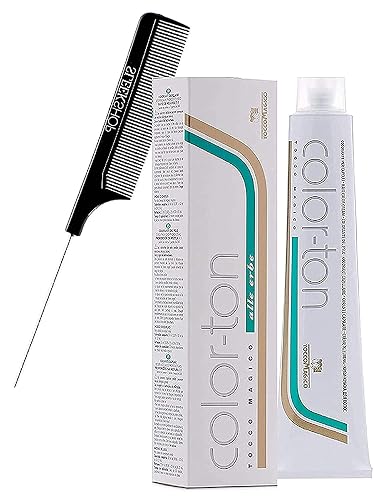 Tocco Magico Color-Ton Alle Erbe Permanent Hair Color Cream (w/Sleek Steel Pin Rat Tail Comb) Haircolor Dye Creme (6FM/6.05 Burnished Brown)