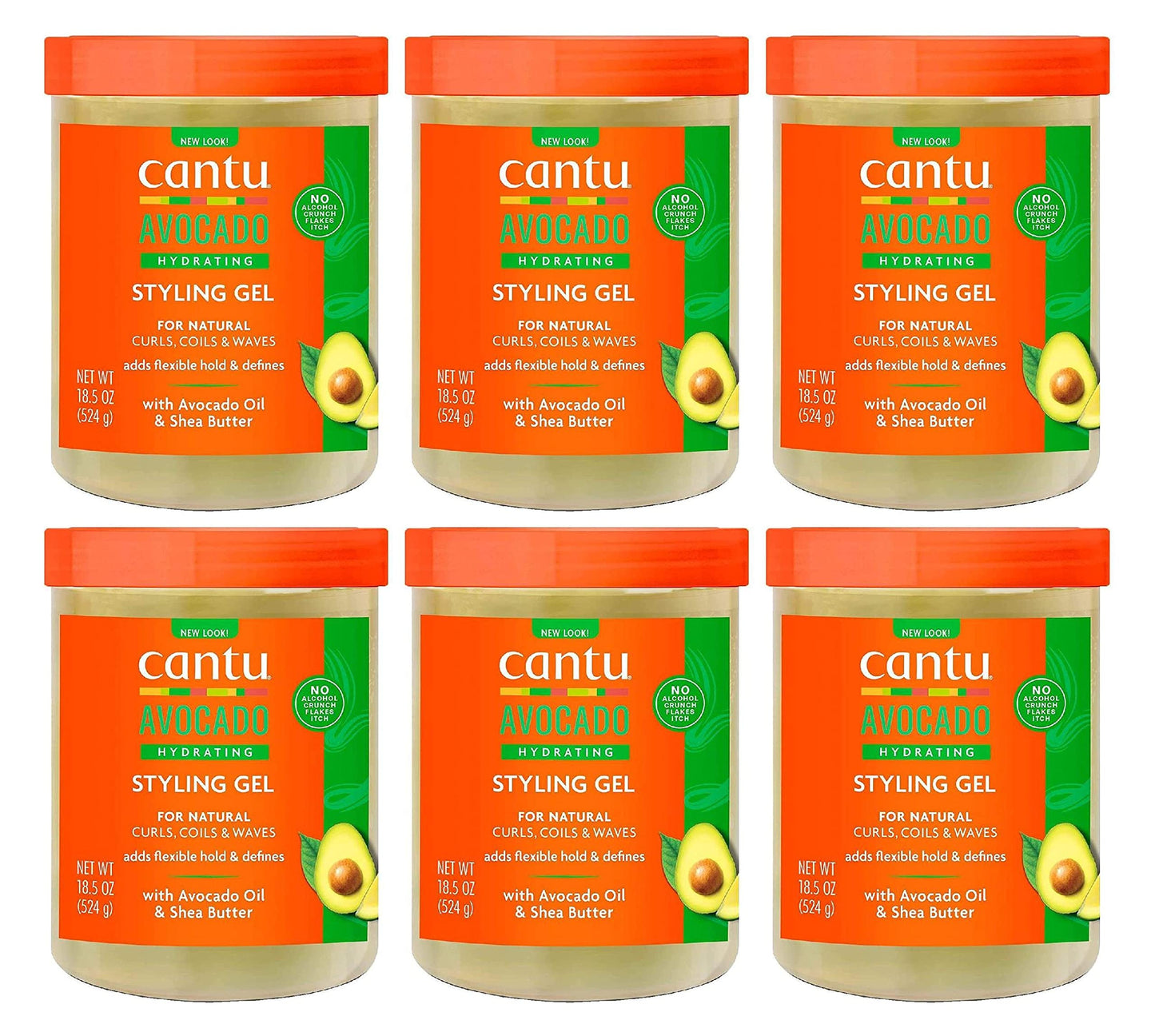Cantu Avocado Hydrating Styling Gel 18.5 Ounce Jar (Pack of 6)