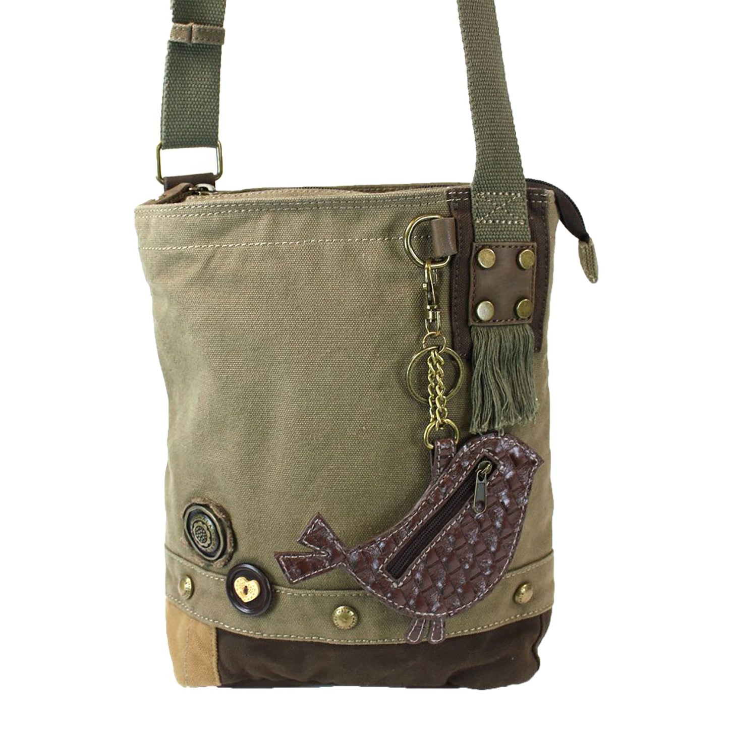 CHALA Patch Cross-Body Women Handbag, Olive Canvas Messenger Bag - Green Bird