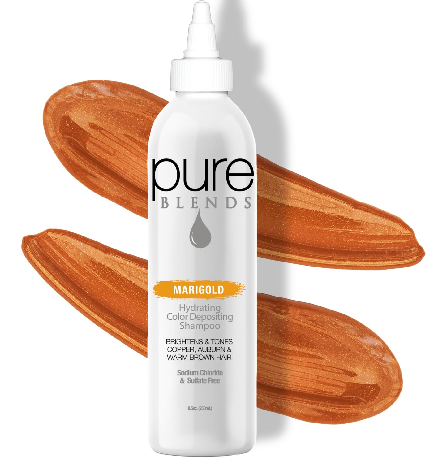 Pure Blends Marigold Hydrating Semi-Permanent Color Depositing Shampoo for Toning and Brightening Faded Color-Treated Hair - Prevents Fade, Extends