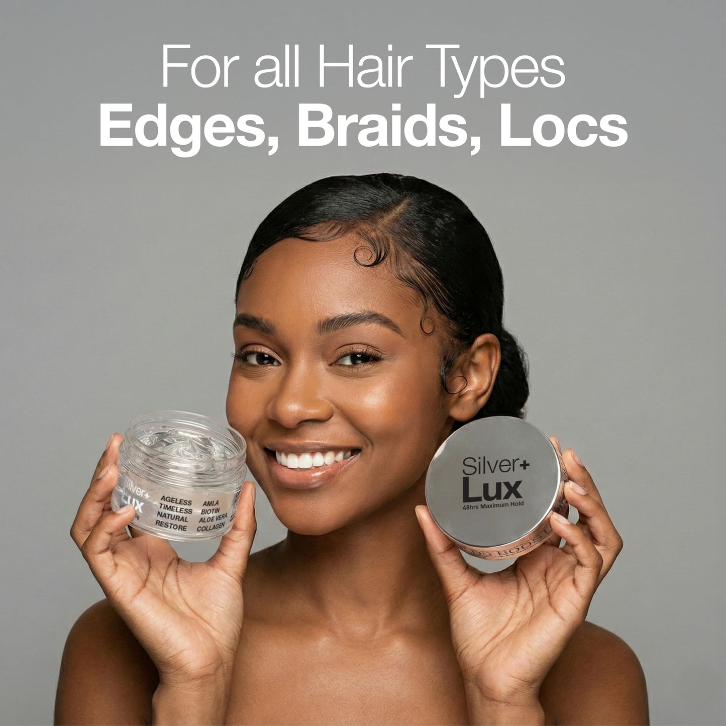 Lux Collection Edge Lux Silver+ Edge Control Gel 4C with Collagen, Aloe Vera, Castor Oil, Keratin, Biotin, and Olive Oil - Non-Flaking, Non-Greasy