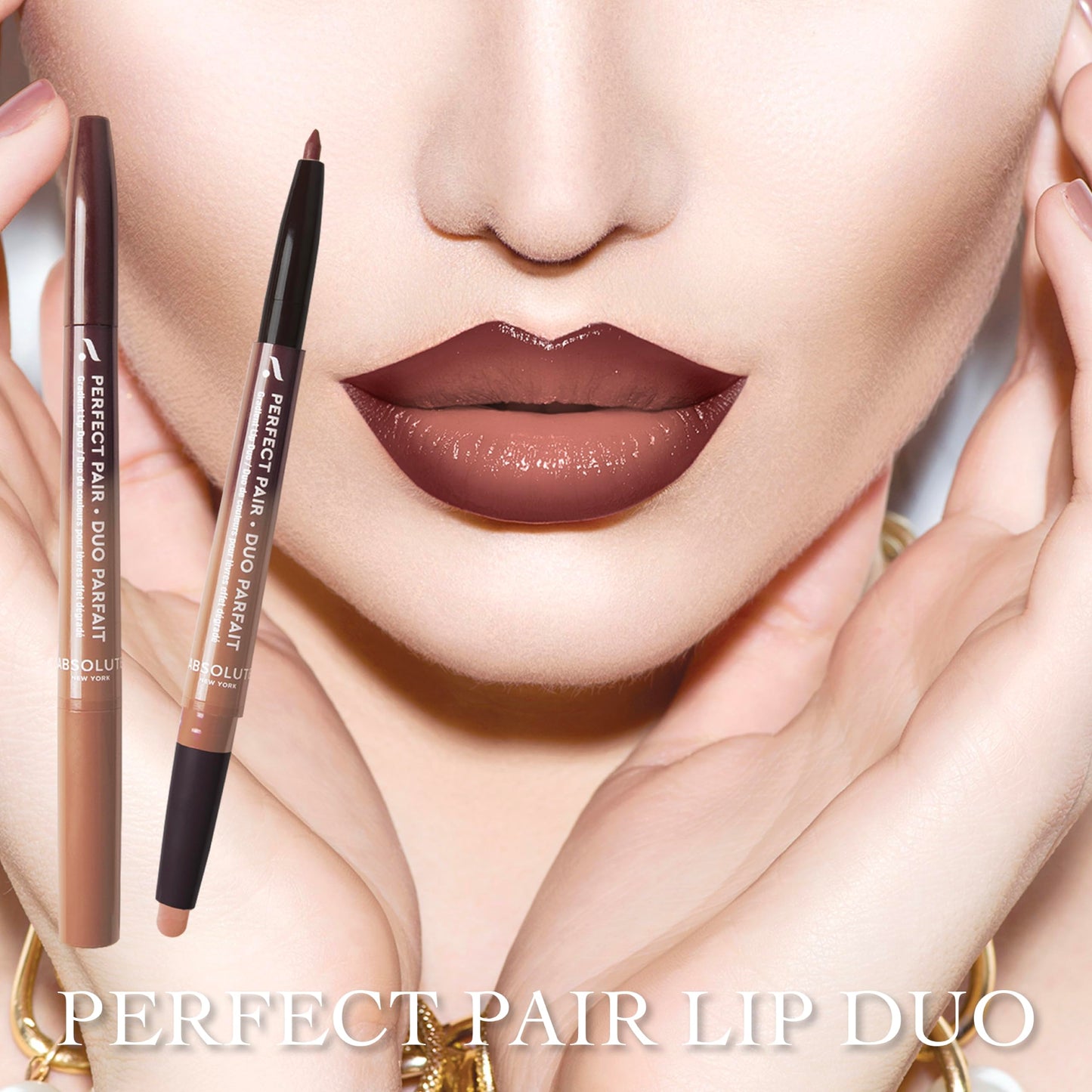 Absolute New York ALD05 Perfect Pair Lip Duo, Fuller and Poutier Lips, Deeper Shade For Lip Contouring, Satin Lipstick and Lip Liner