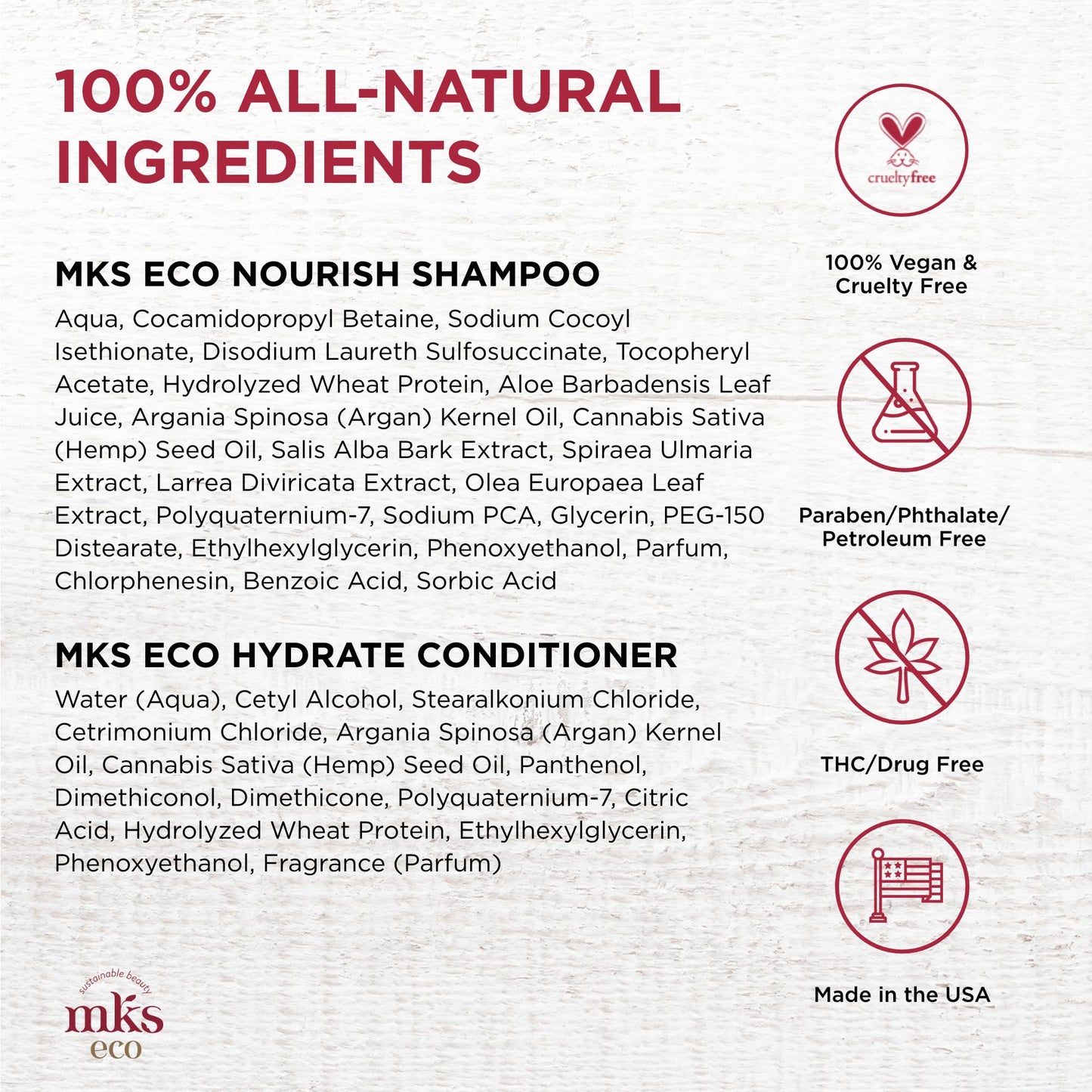MKS eco Nourish Shampoo, Original Scent (10 fl oz) + MKS eco Hydrate Conditioner, Original Scent (10 fl oz) - Moroccan Argan Oil, Hemp Seed Oil