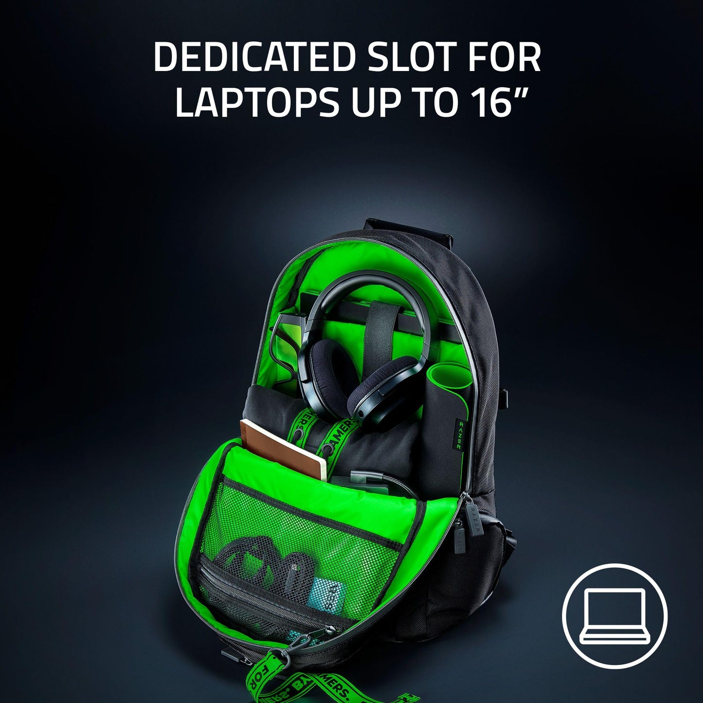 Razer Rogue v3 16" Gaming Laptop Backpack: Travel Carry On Computer Bag - Tear and Water Resistant - Mesh Side Pocket - Fits 16 inch Notebook - Black