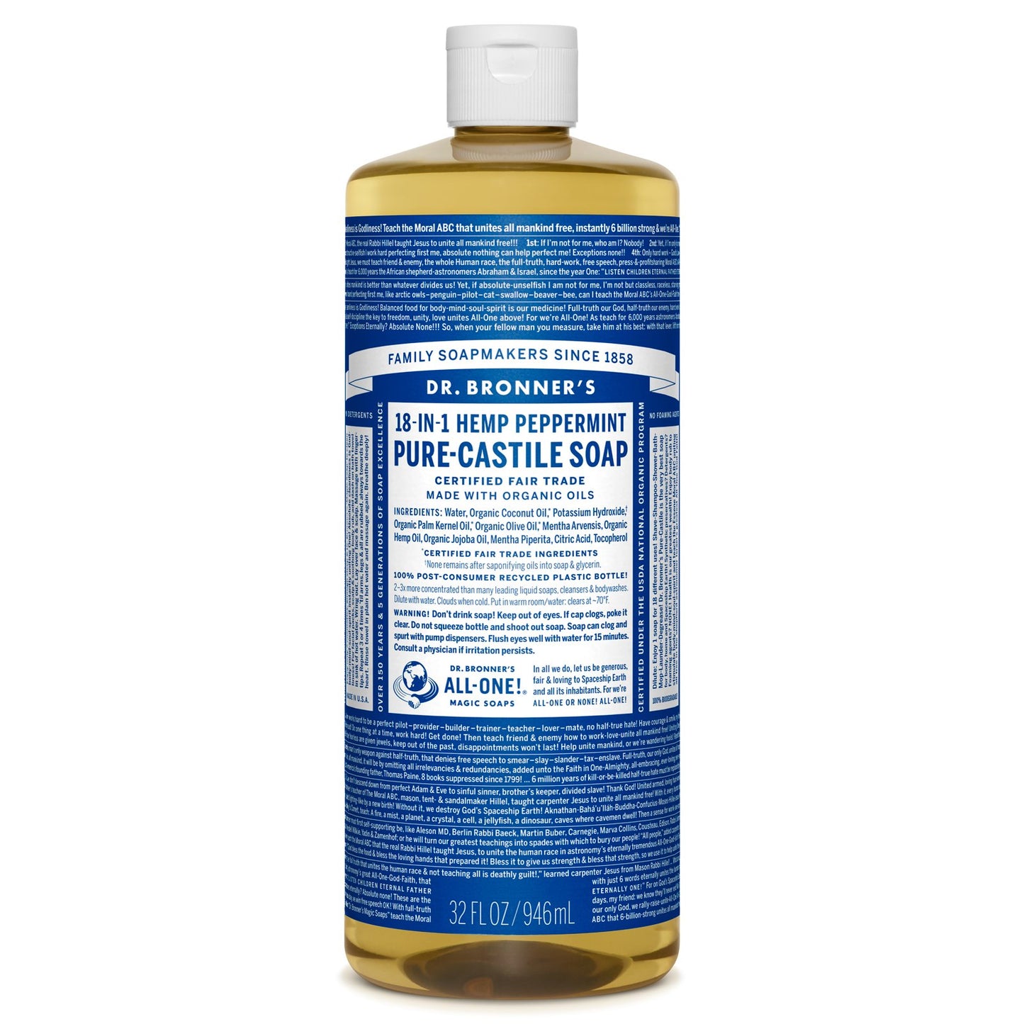 Dr. Bronner's Pure Castile Liquid Soap Peppermint - 32 fl oz