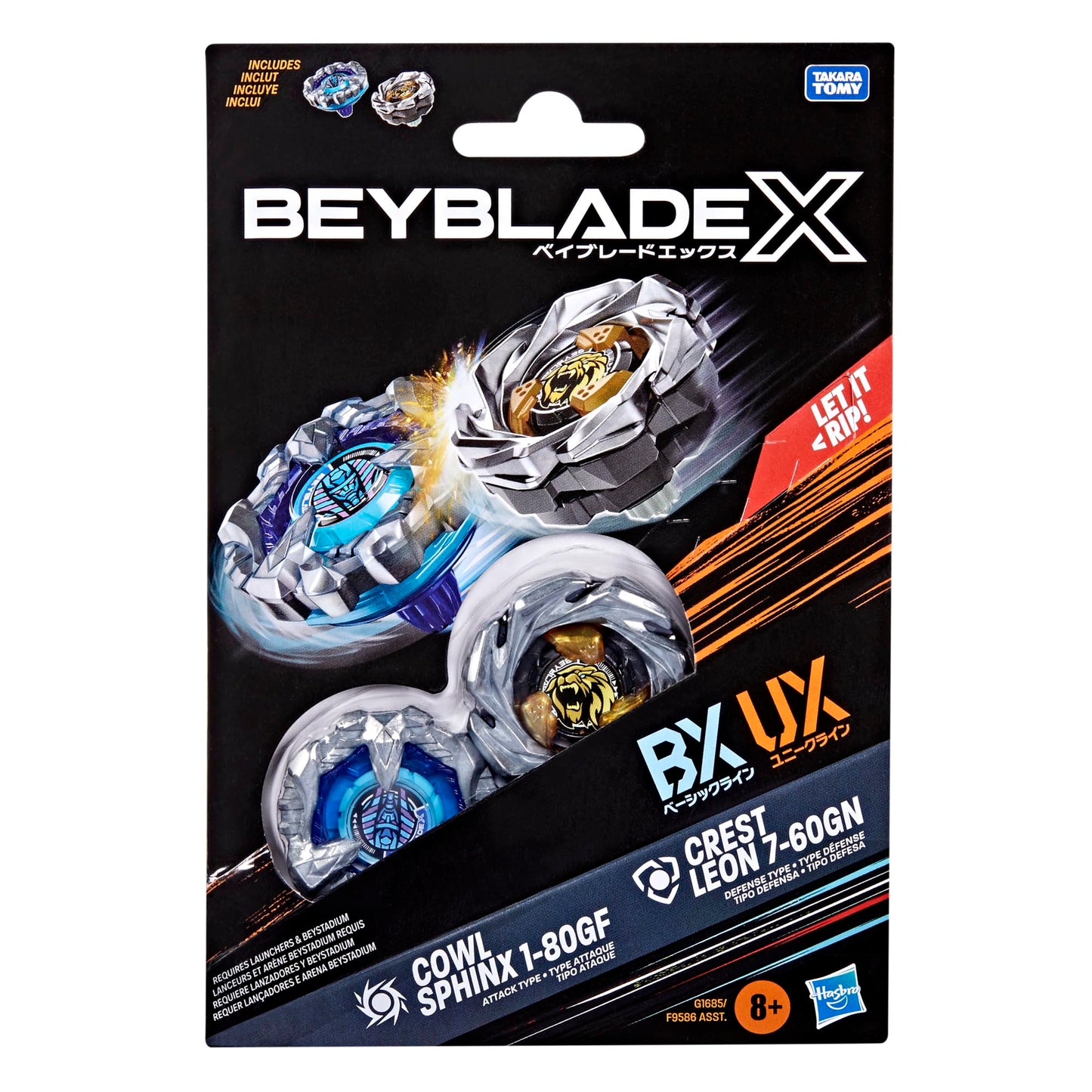 Beyblade X Cowl Sphinx 1-80GF BX & Crest Leon 7-60GN UX Dual Pack Set with 2 Right-Spinning Tops; Authentic Takara Tomy Battle Tops; Games/Toys for…
