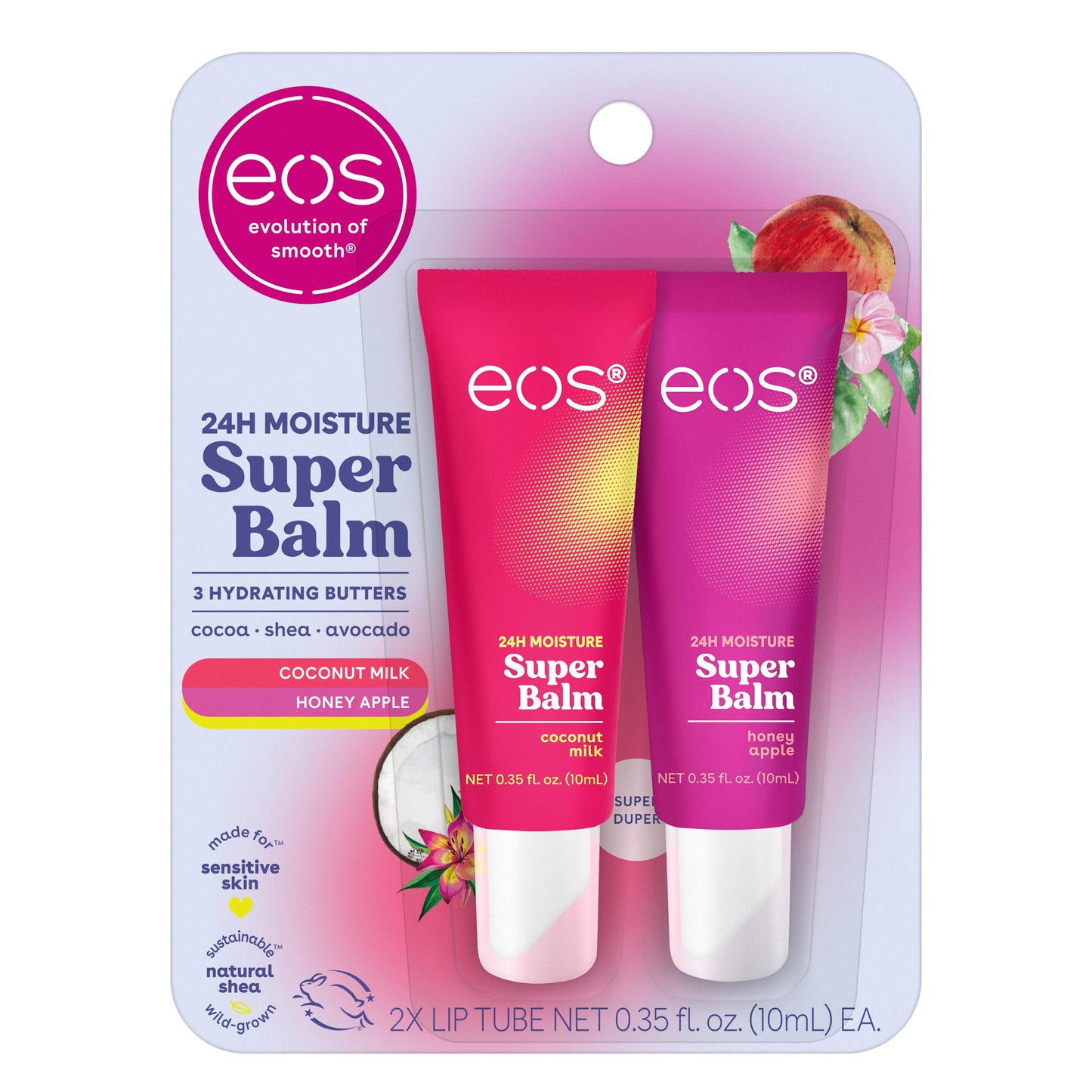 eos 24H Moisture Super Balm - Coconut Milk & Honey Apple, Day or Night Lip Treatment, Made for Sensitive Skin, Lip Balms & Moisturizers, 0.35 fl oz
