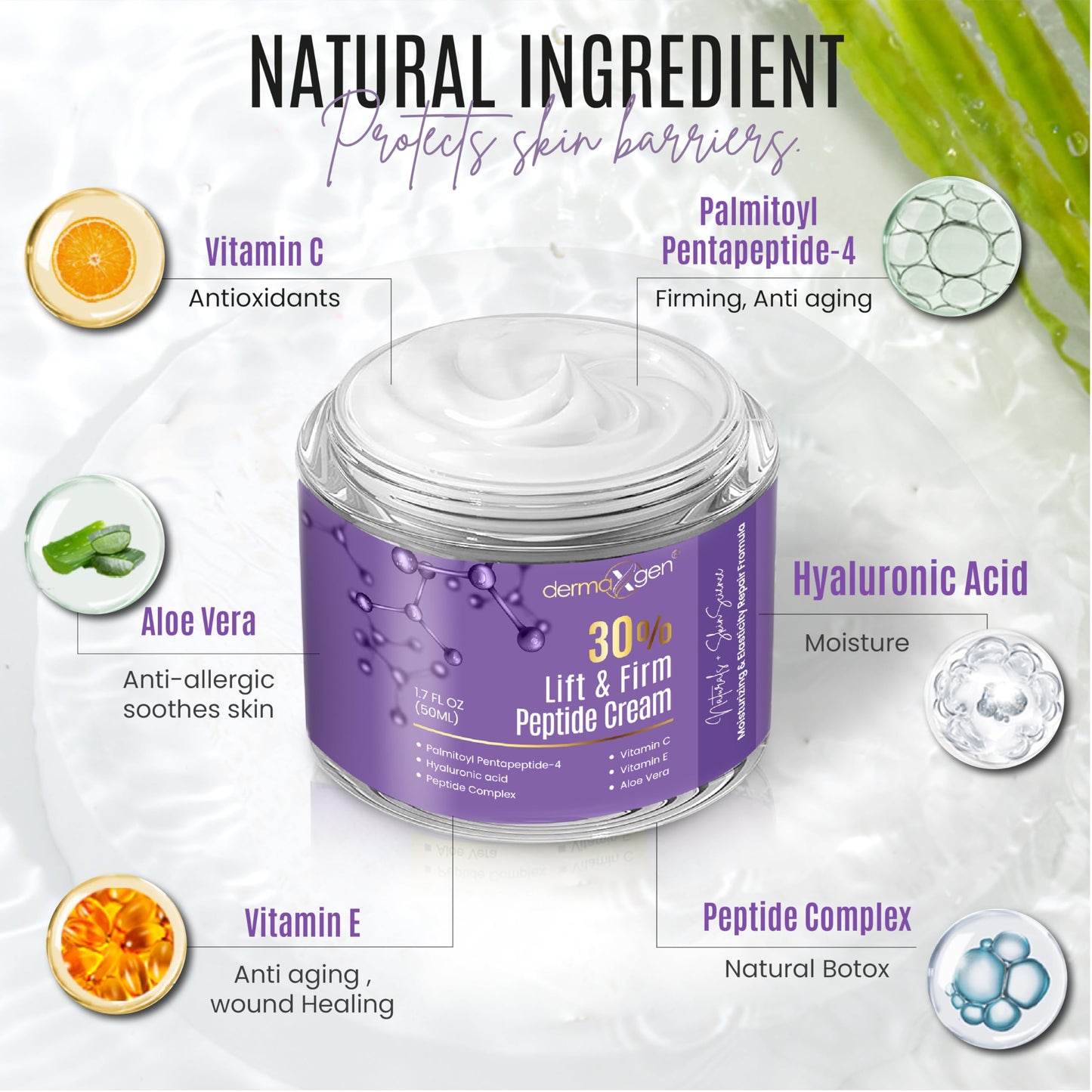 Dermaxgen 30% Lift & Firm Peptide Cream for Face - Organic Anti Aging Firming Cream for Wrinkles and Fine lines - Hydrating Formula with Matrixyl
