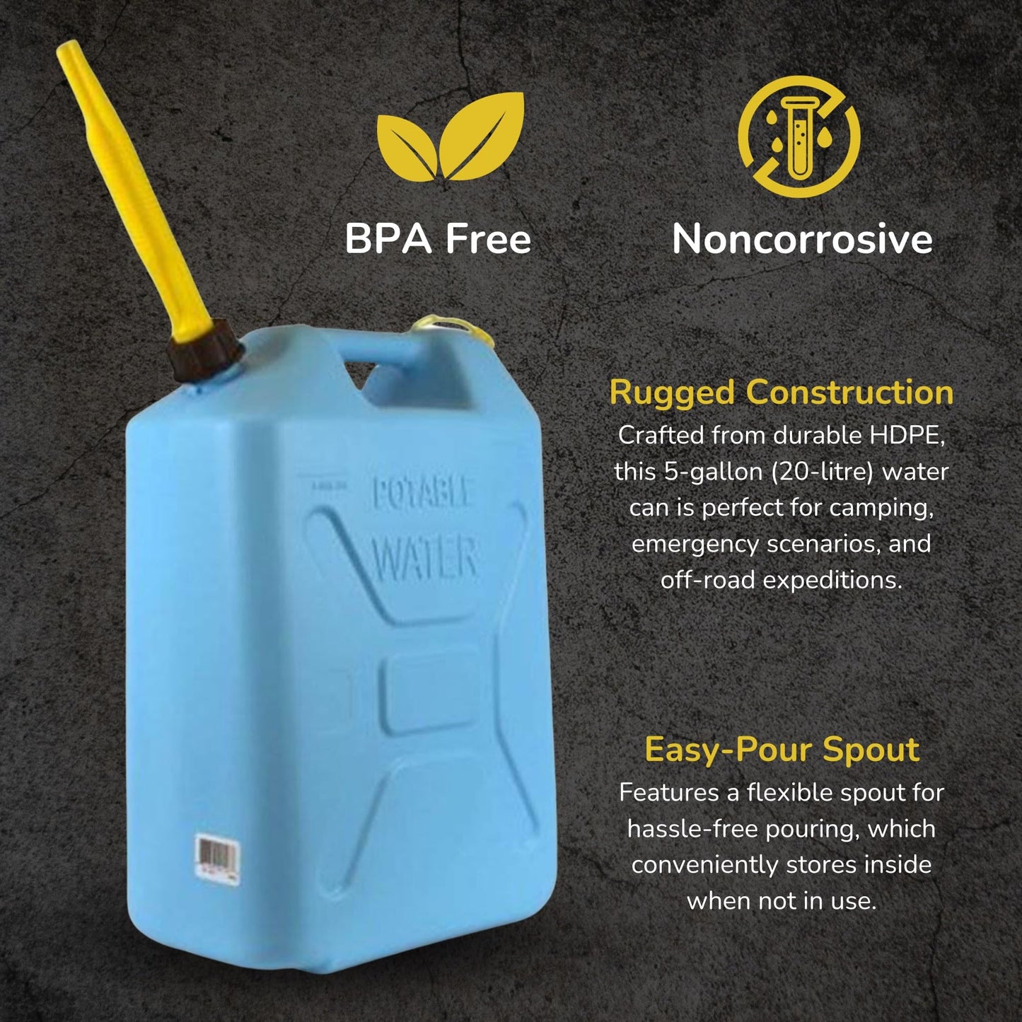 Scepter Water Can with Easy-Pour Spout for Camping/Emergency/Off-Road, 5 Gallon, Blue